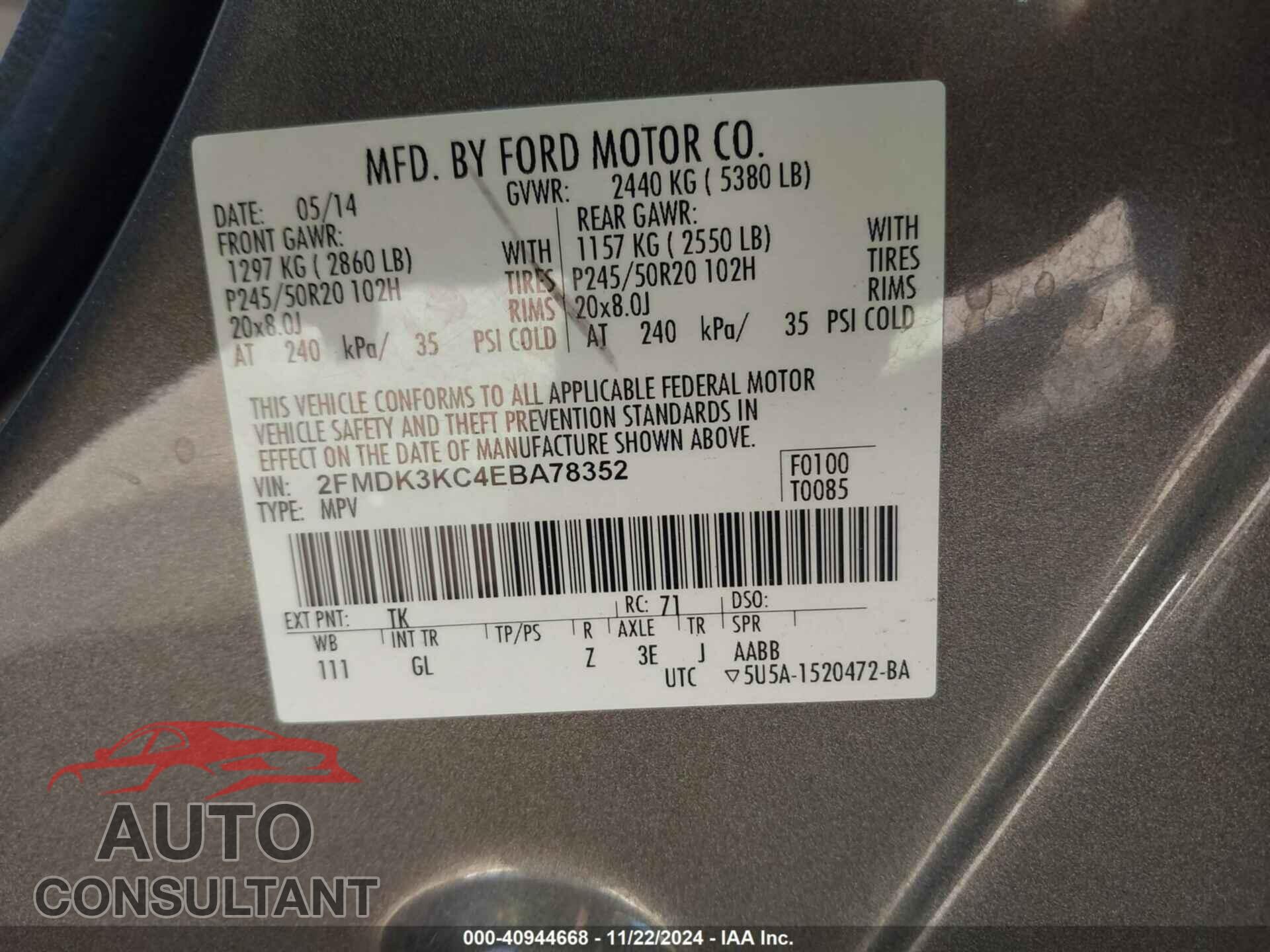 FORD EDGE 2014 - 2FMDK3KC4EBA78352