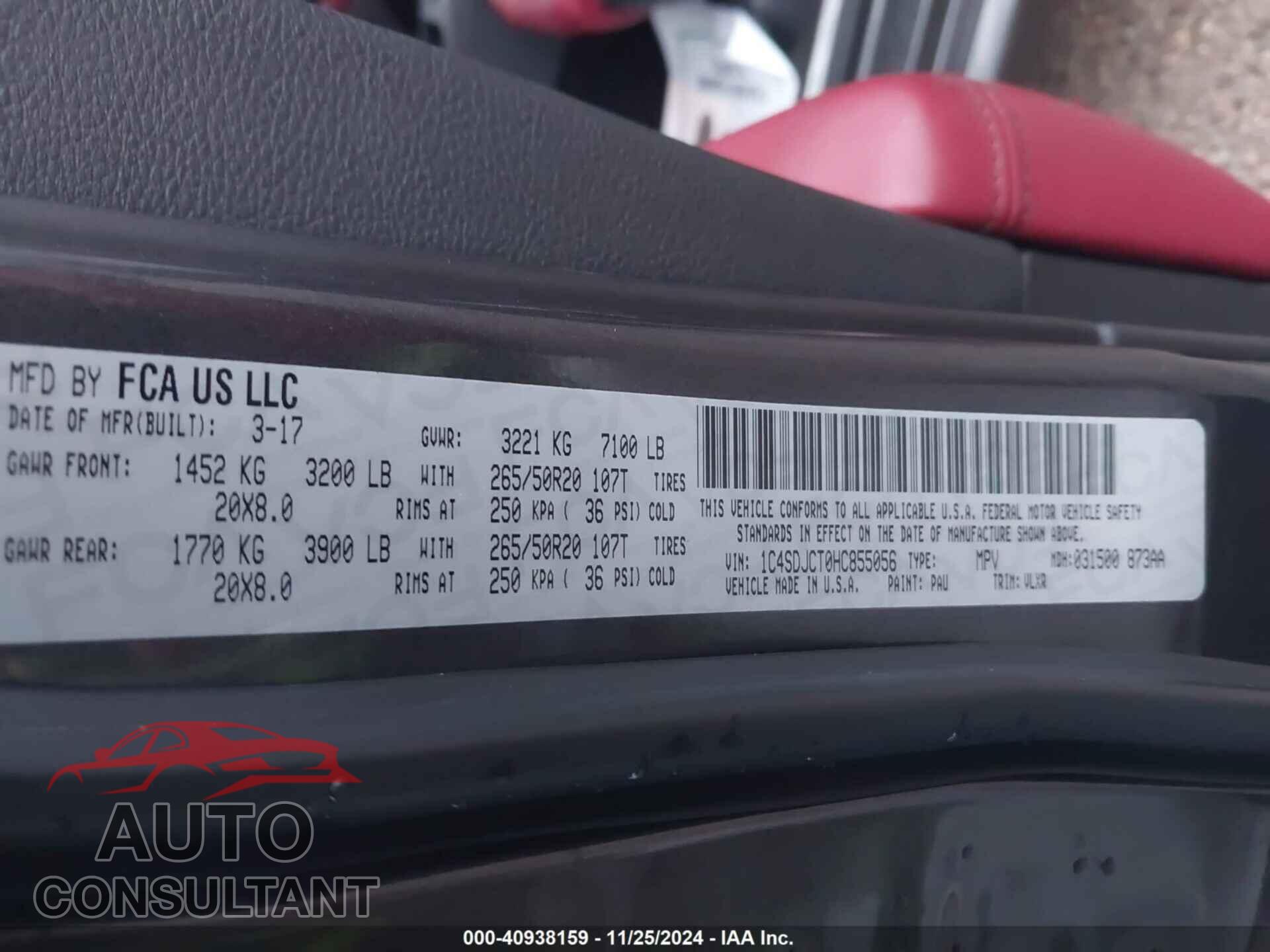 DODGE DURANGO 2017 - 1C4SDJCT0HC855056