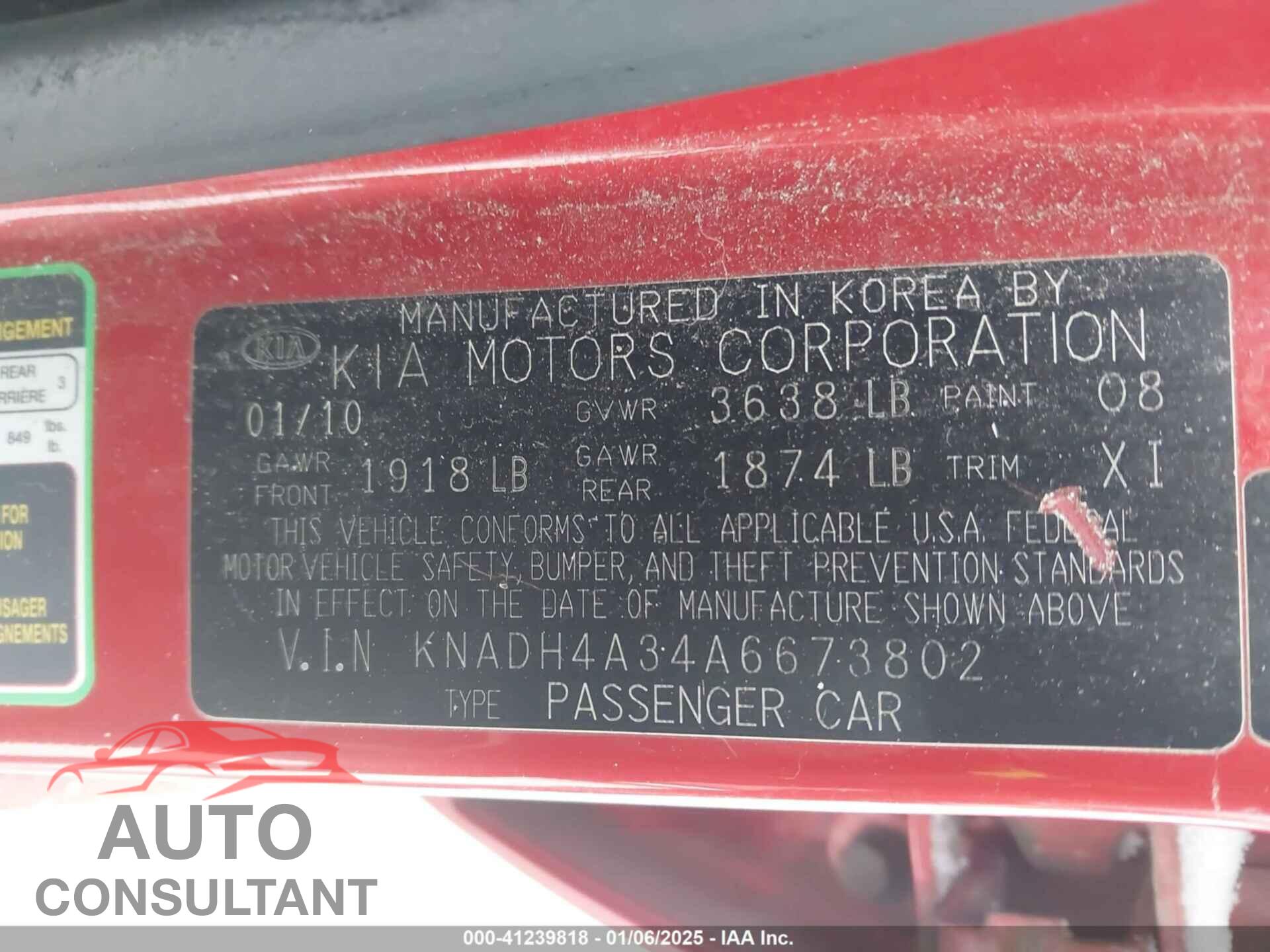 KIA RIO 2010 - KNADH4A34A6673802