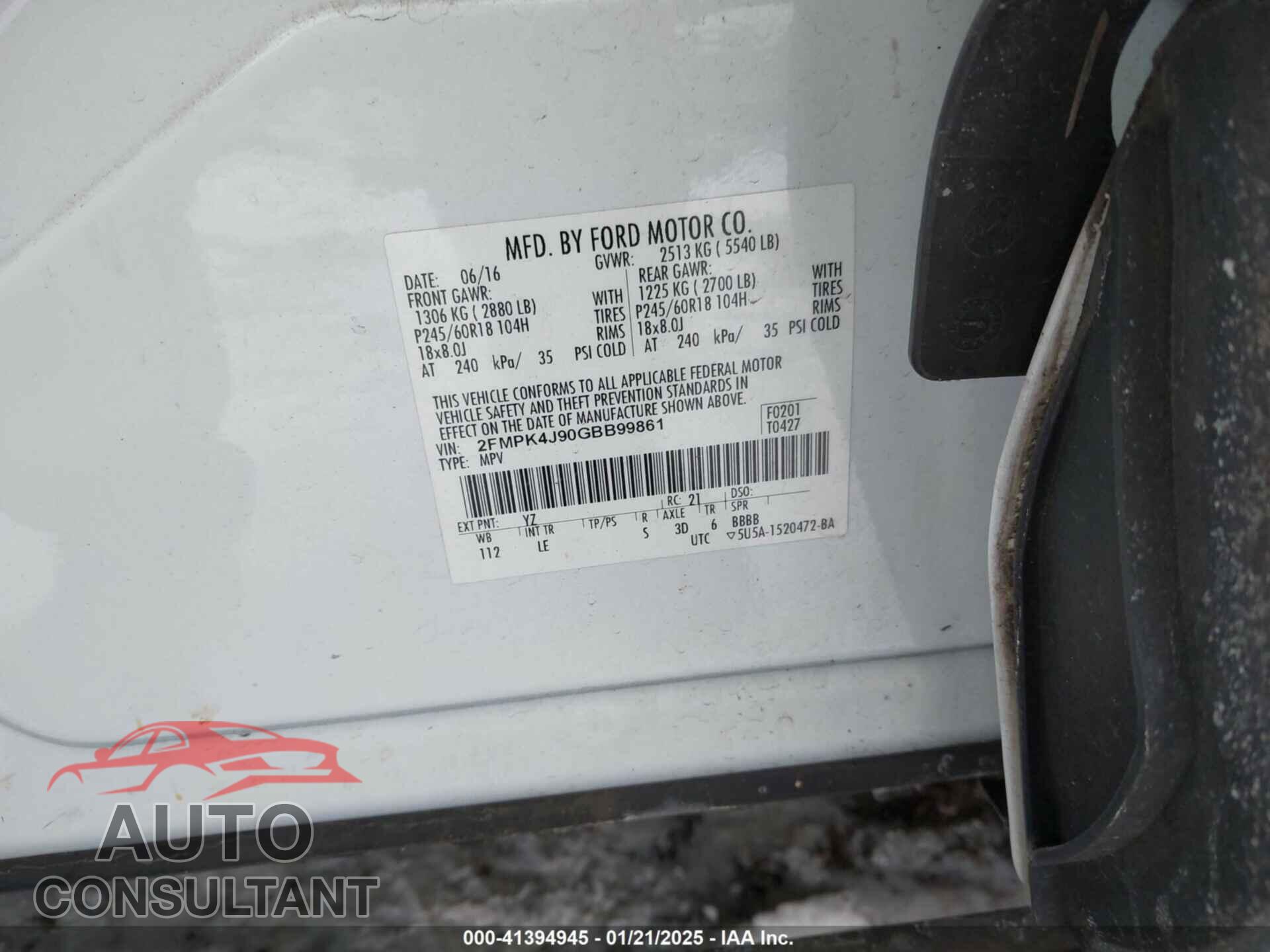 FORD EDGE 2016 - 2FMPK4J90GBB99861