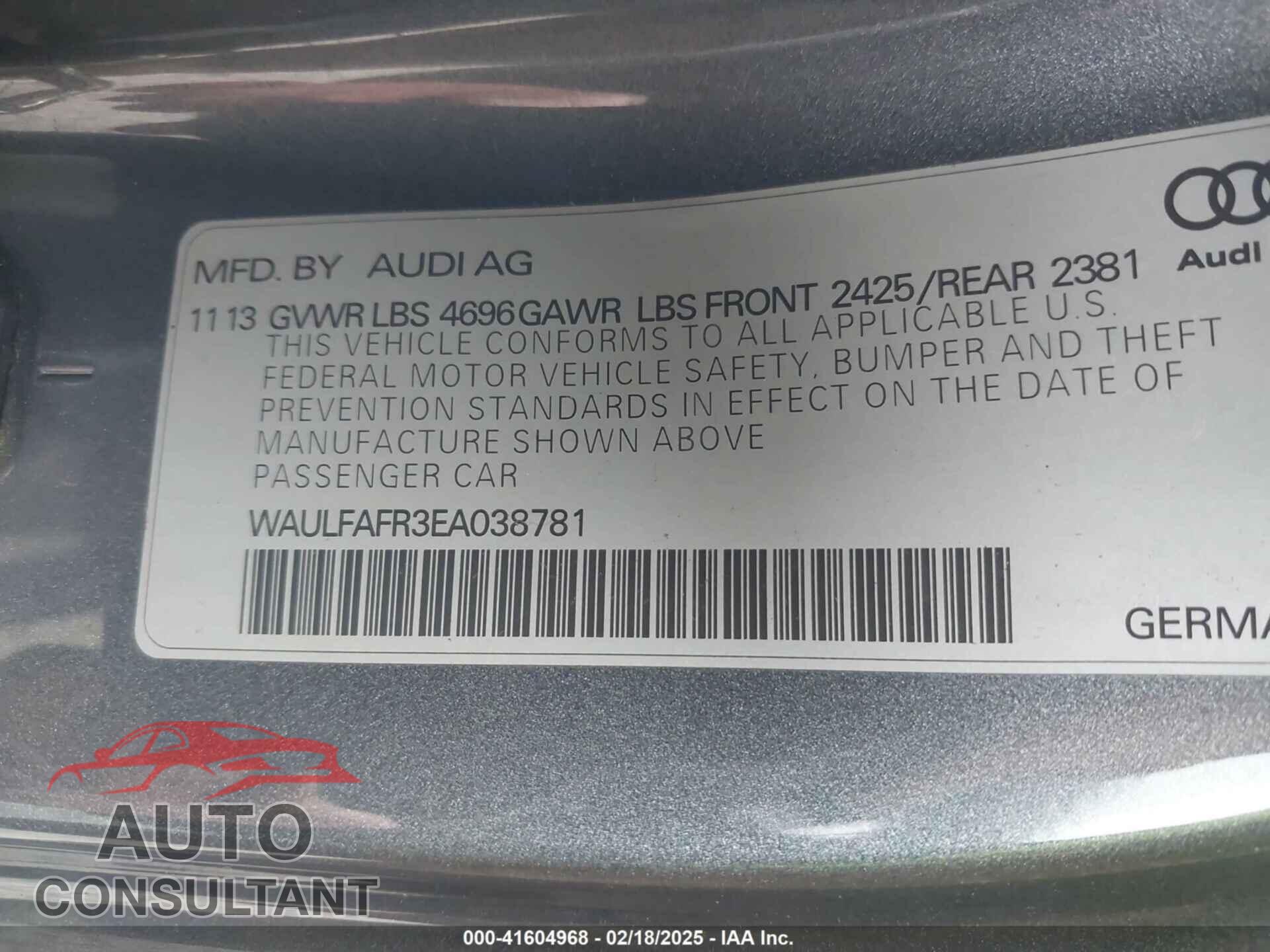 AUDI A5 2014 - WAULFAFR3EA038781
