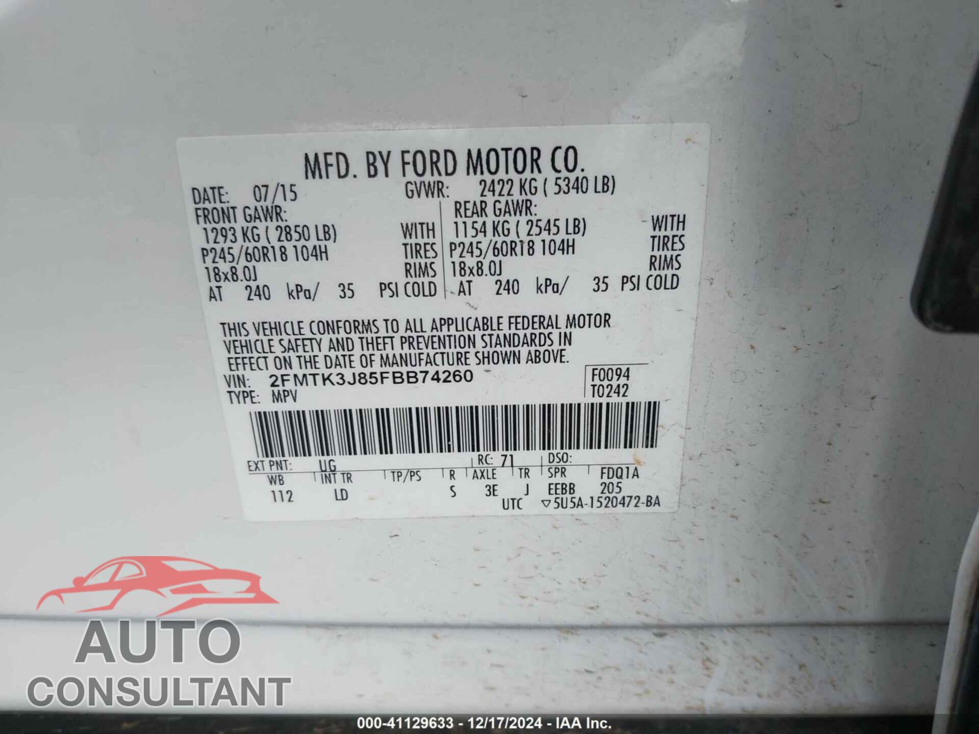 FORD EDGE 2015 - 2FMTK3J85FBB74260