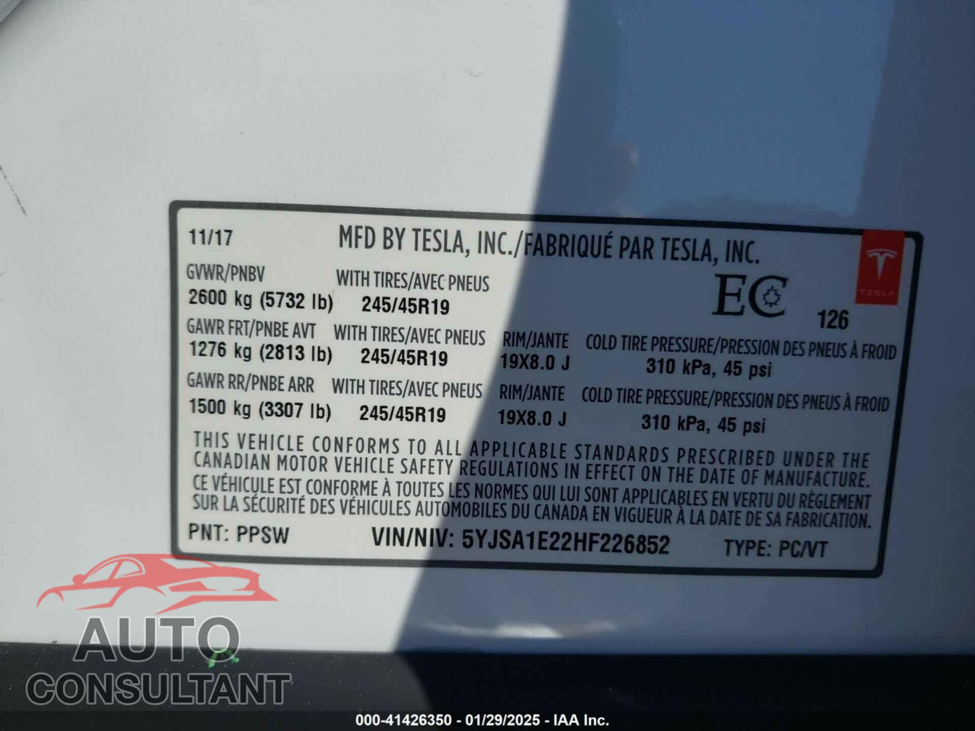 TESLA MODEL S 2017 - 5YJSA1E22HF226852