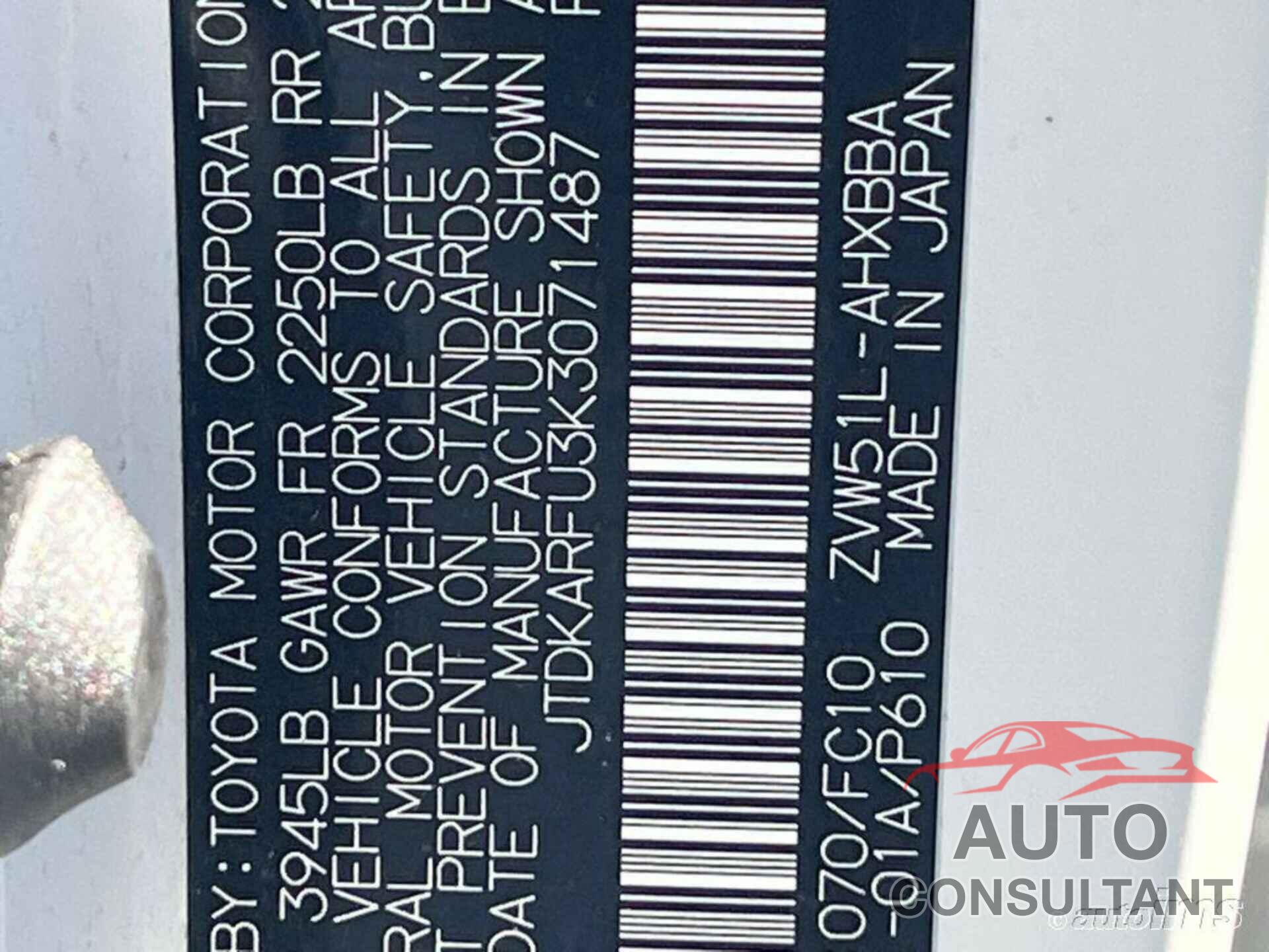 TOYOTA PRIUS 2019 - JTDKARFU3K3071487