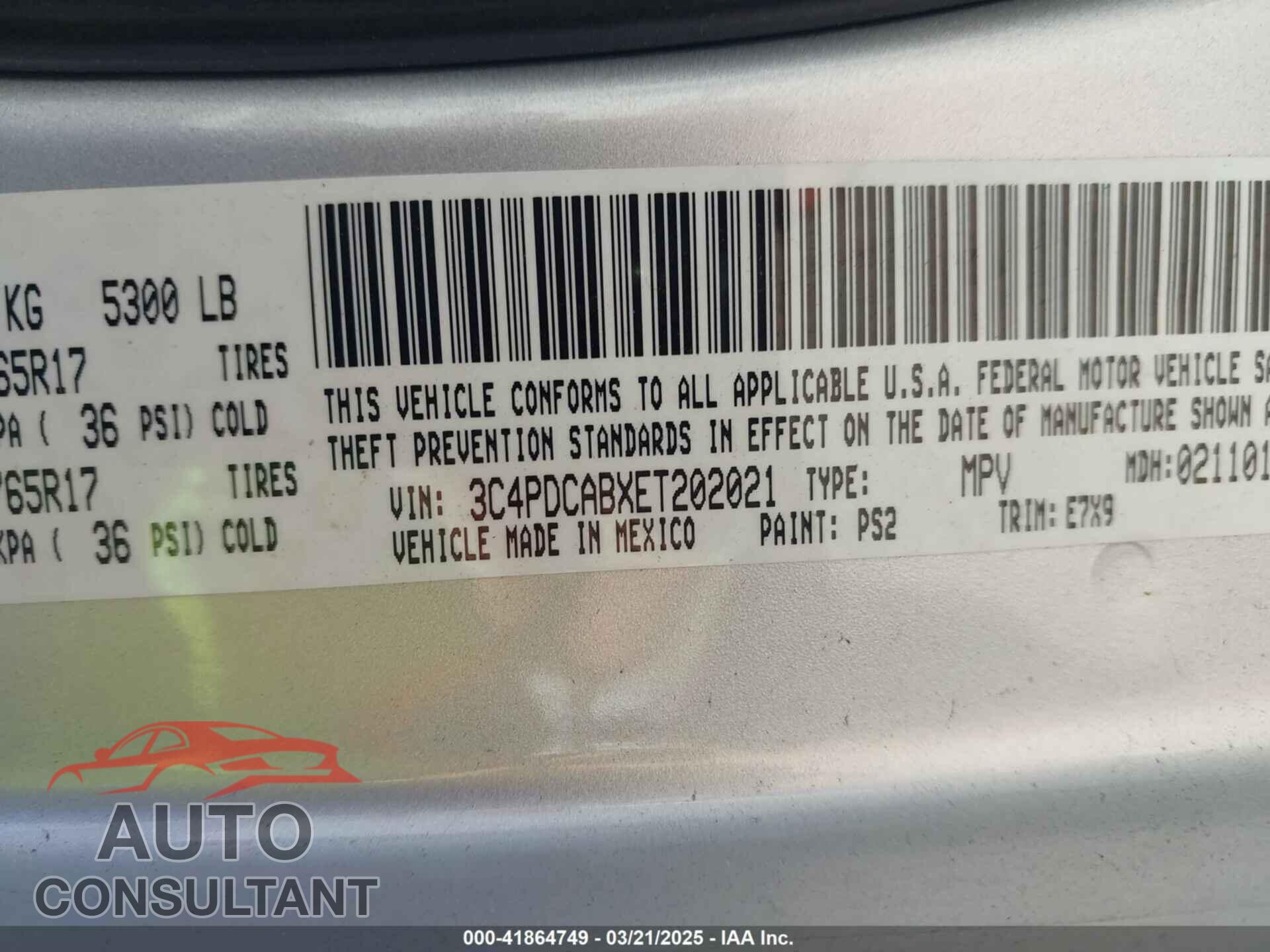 DODGE JOURNEY 2014 - 3C4PDCABXET202021