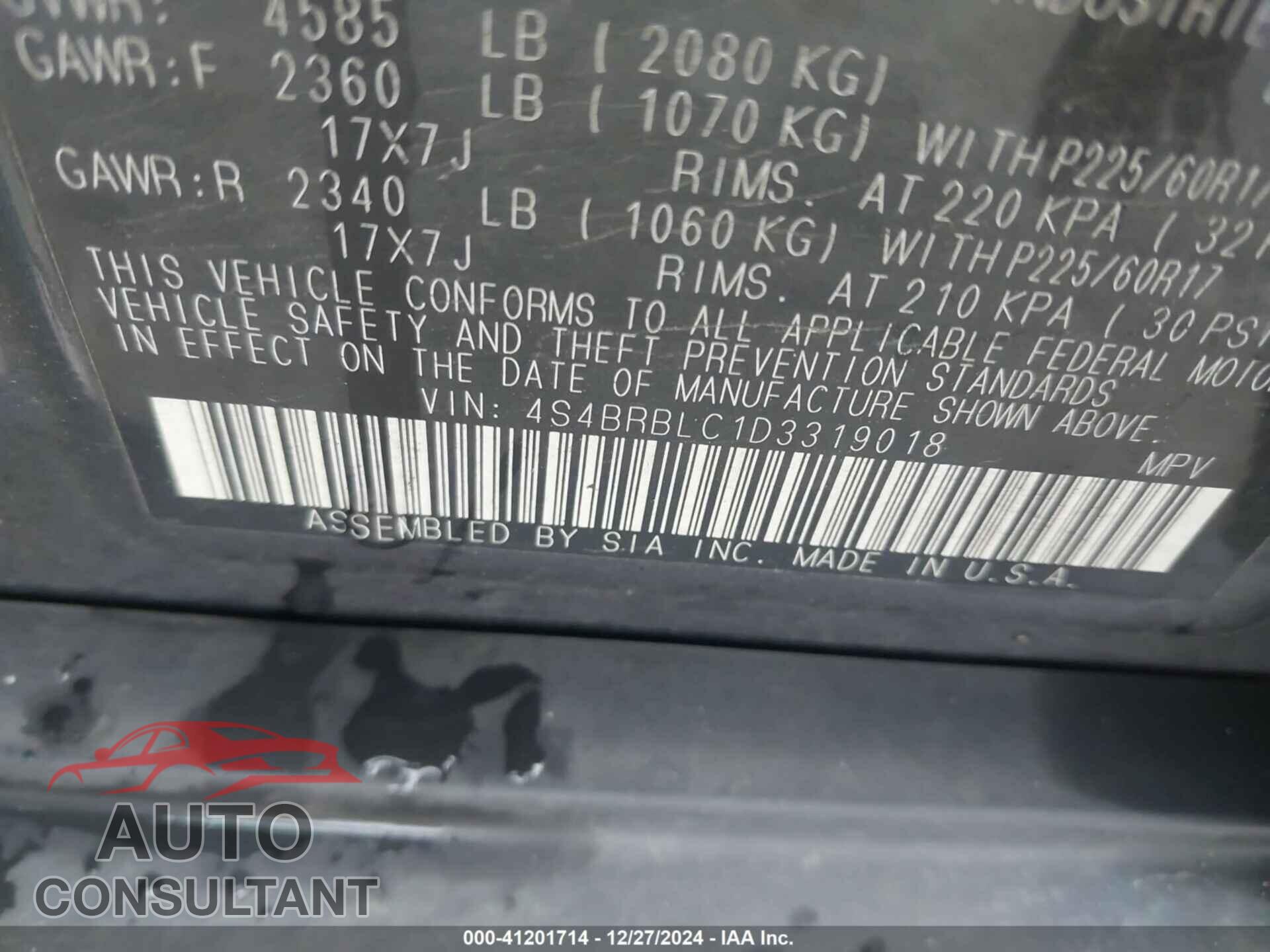 SUBARU OUTBACK 2013 - 4S4BRBLC1D3319018