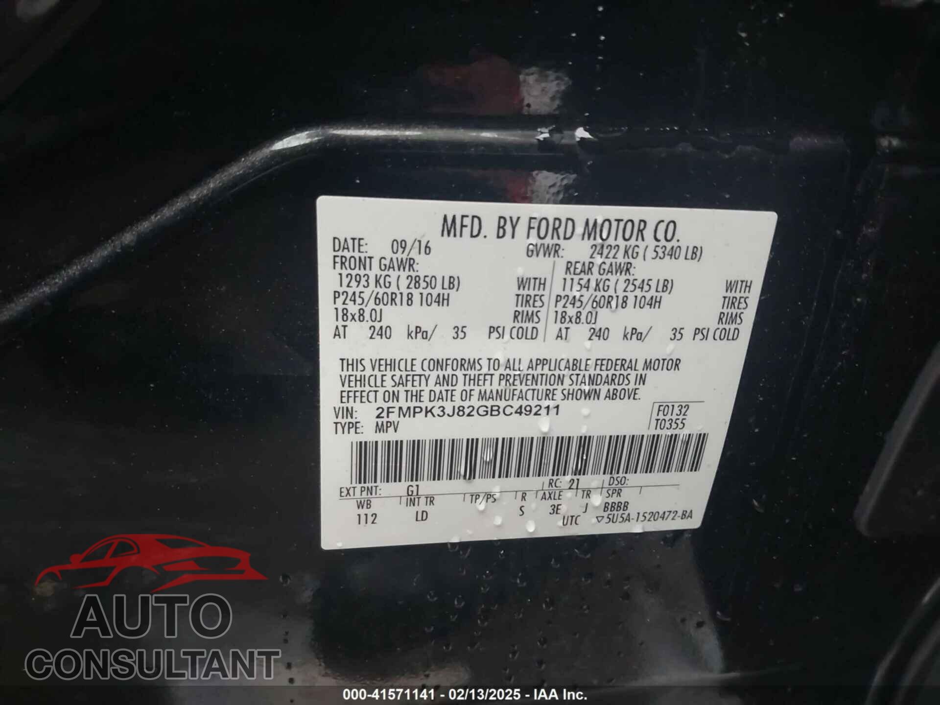 FORD EDGE 2016 - 2FMPK3J82GBC49211