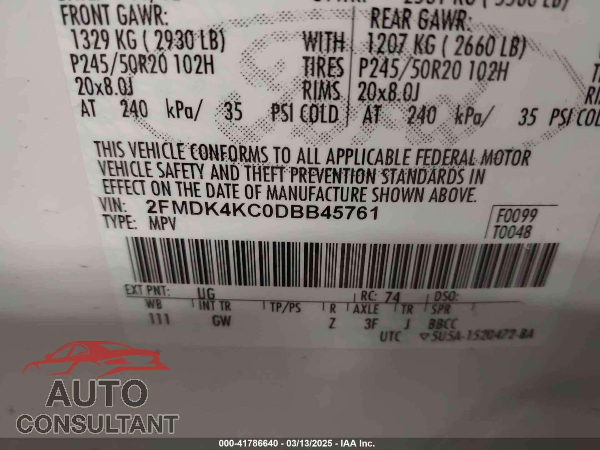 FORD EDGE 2013 - 2FMDK4KC0DBB45761