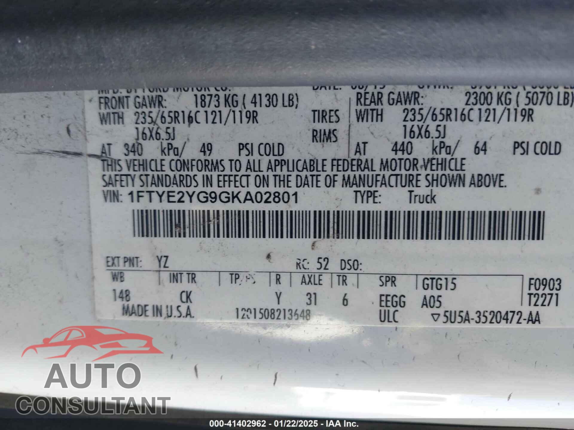 FORD TRANSIT-150 2016 - 1FTYE2YG9GKA02801