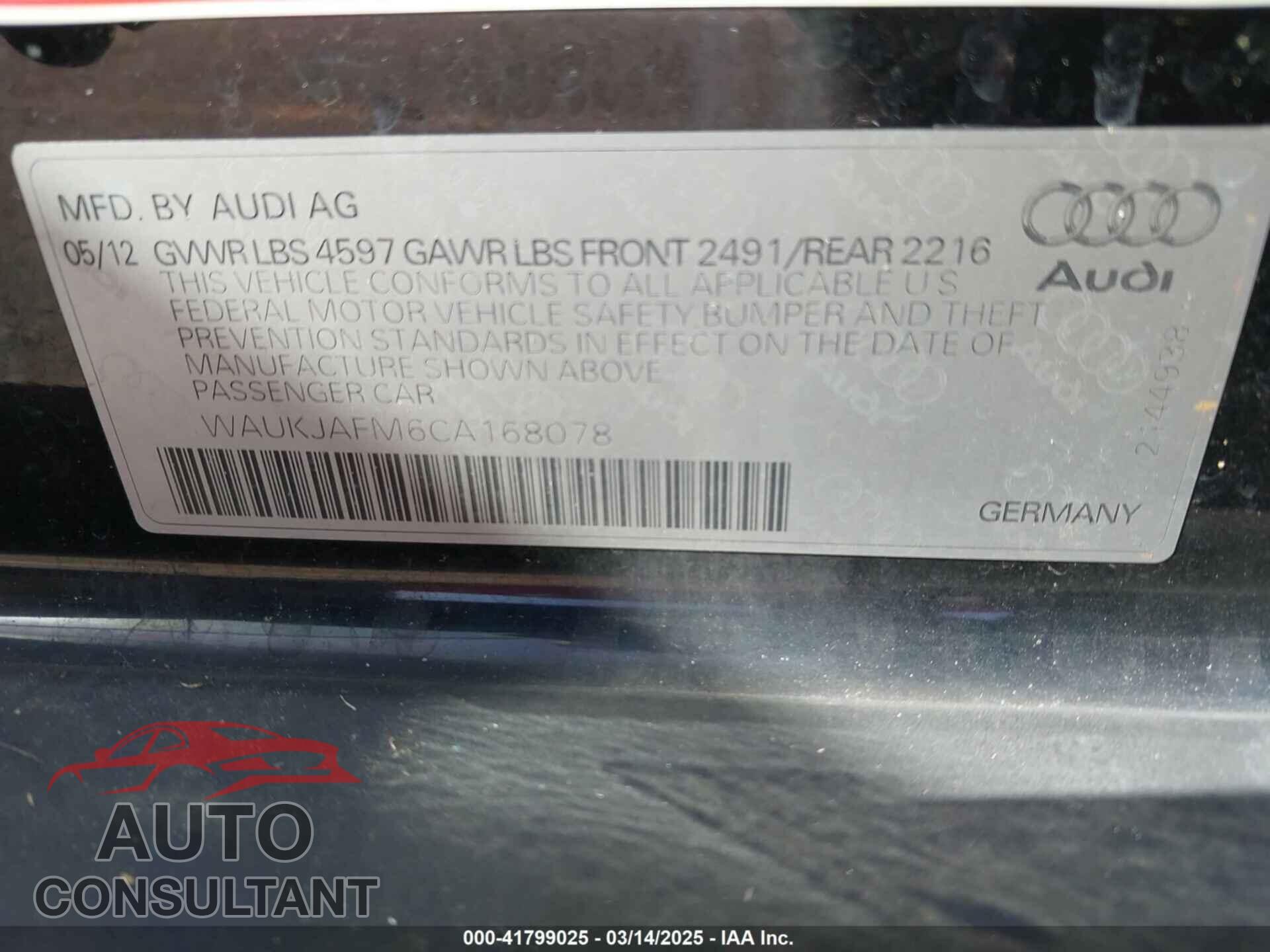 AUDI A3 2012 - WAUKJAFM6CA168078