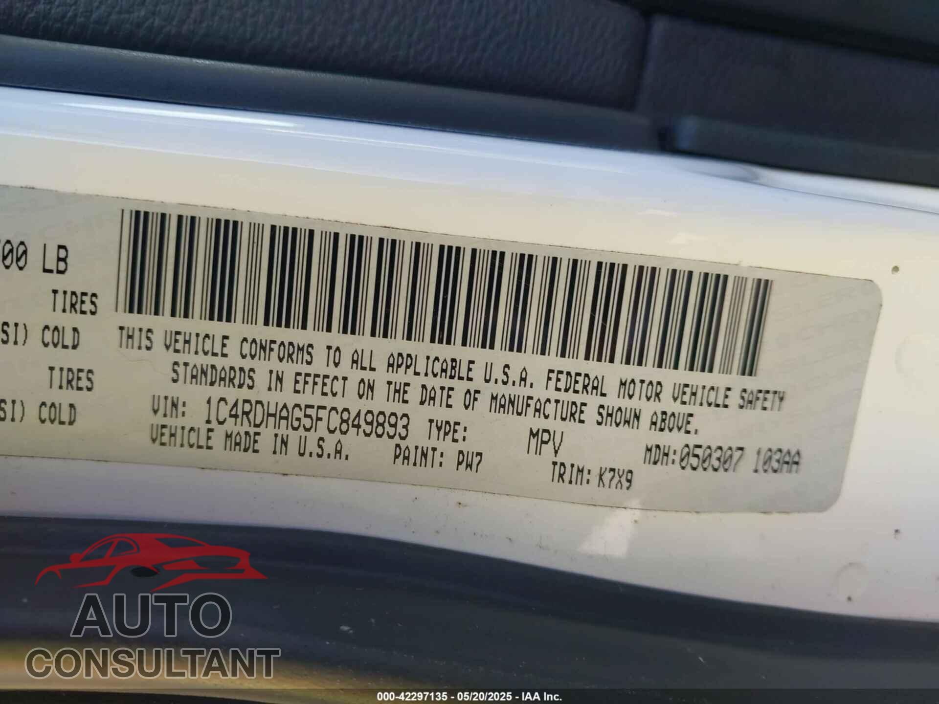 DODGE DURANGO 2015 - 1C4RDHAG5FC849893