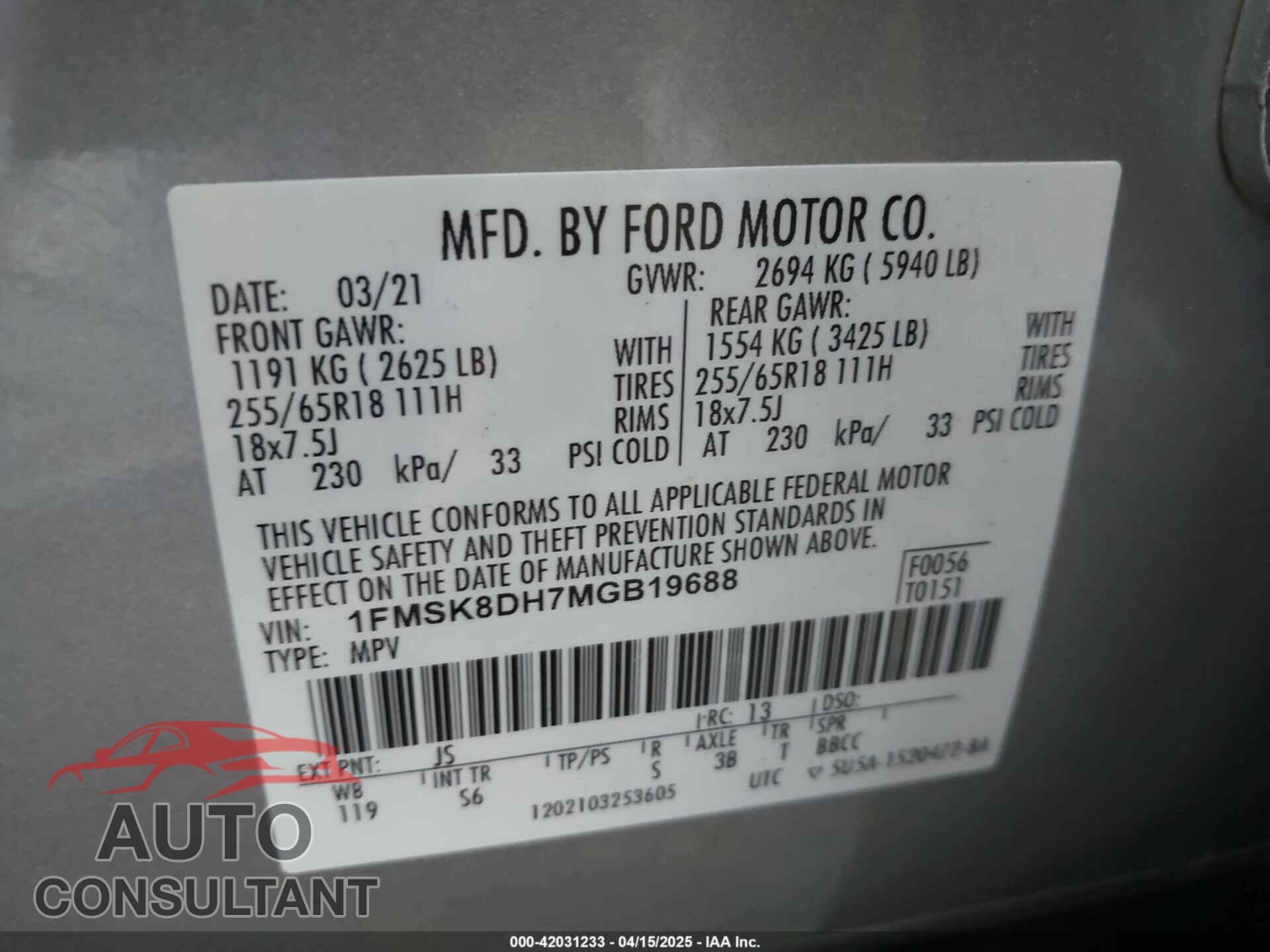 FORD EXPLORER 2021 - 1FMSK8DH7MGB19688