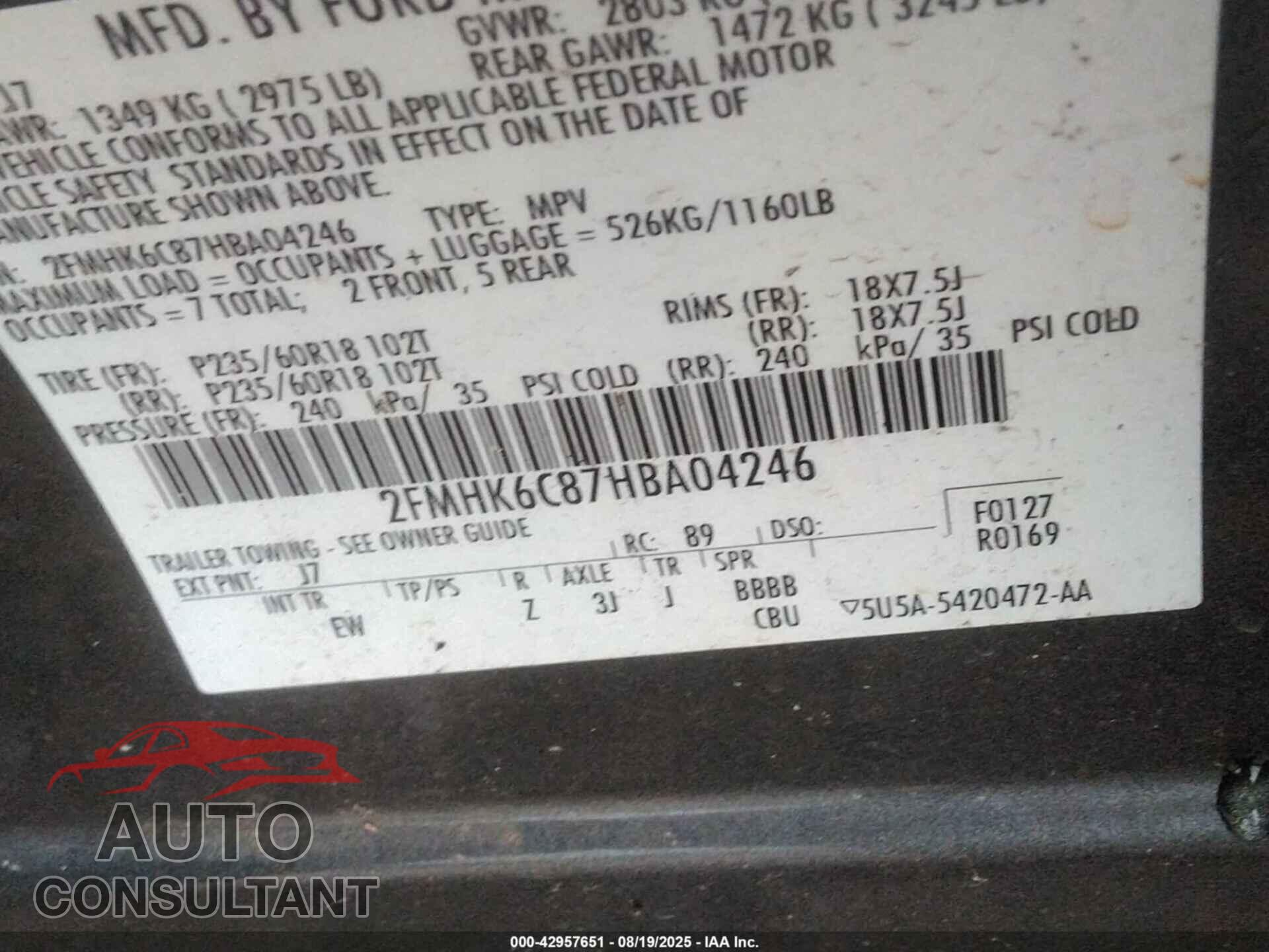 FORD FLEX 2017 - 2FMHK6C87HBA04246