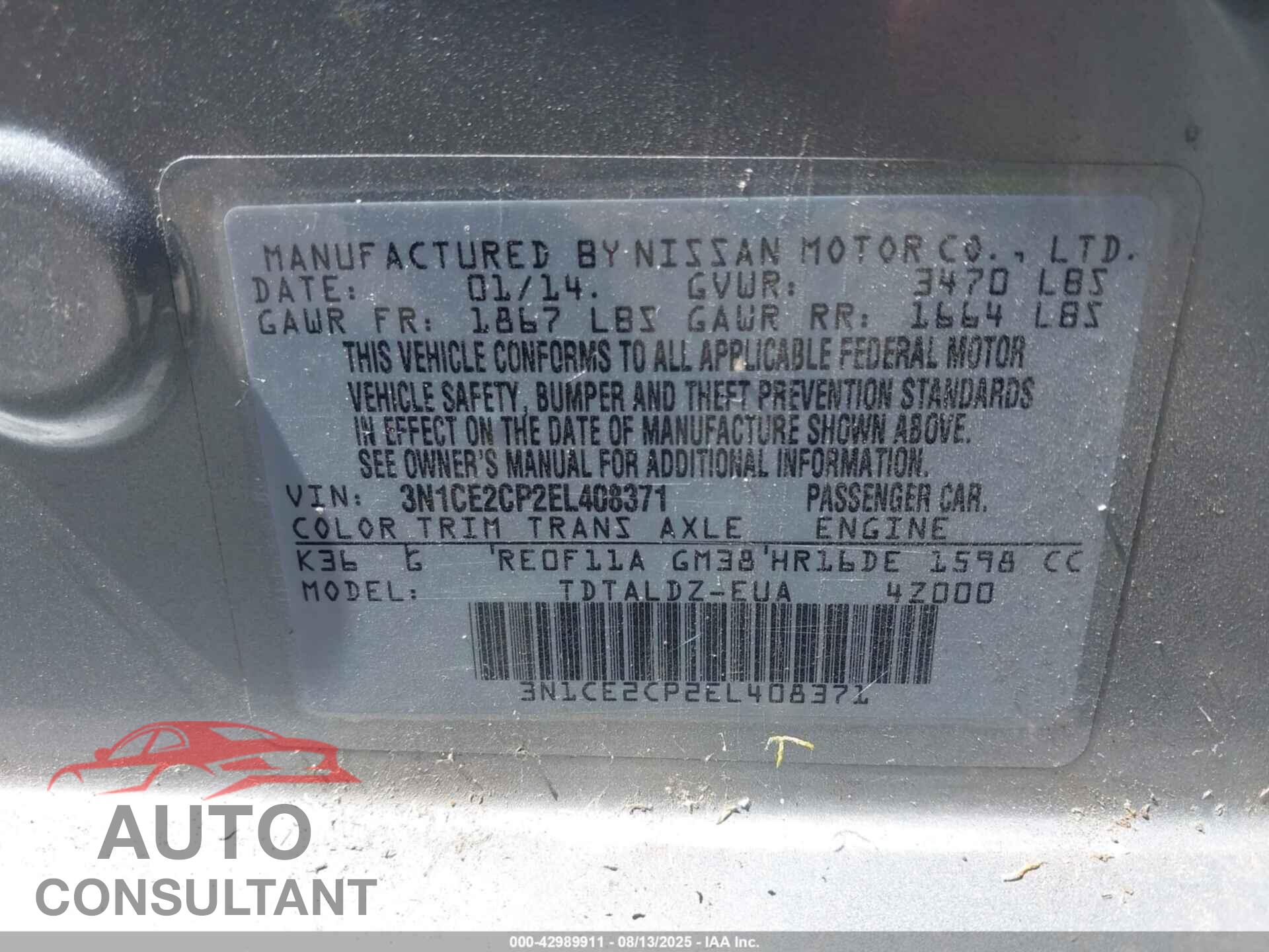 NISSAN VERSA NOTE 2014 - 3N1CE2CP2EL408371