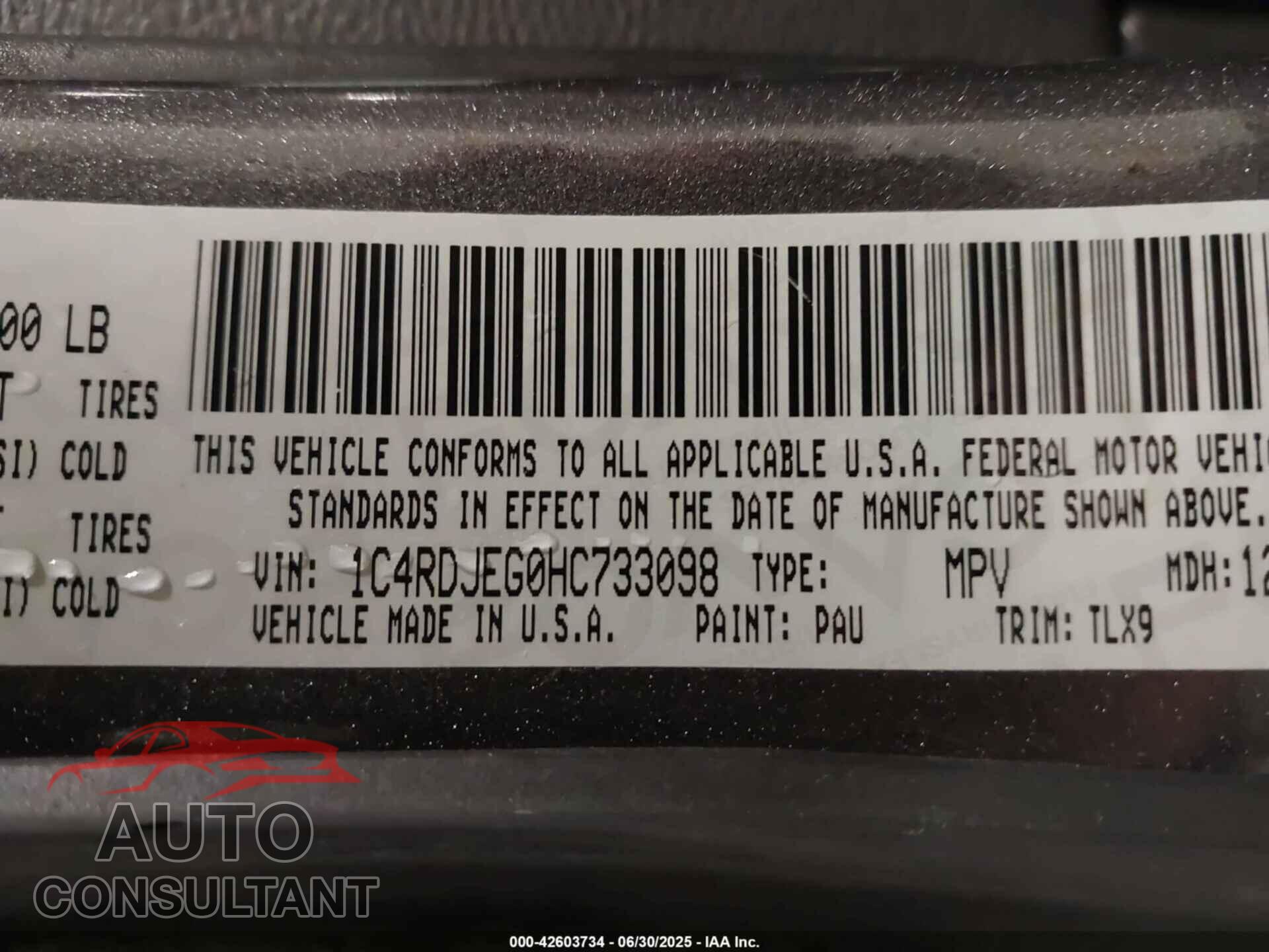 DODGE DURANGO 2017 - 1C4RDJEG0HC733098