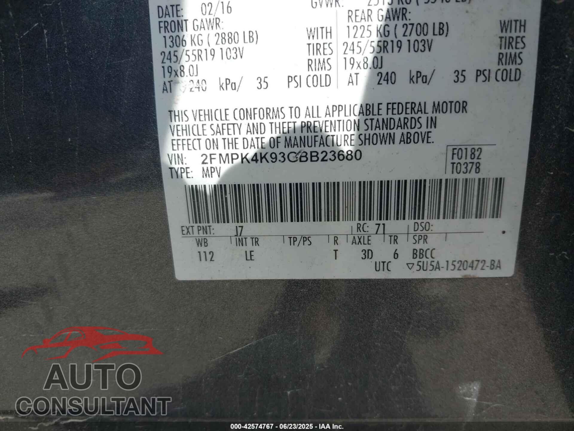FORD EDGE 2016 - 2FMPK4K93GBB23680