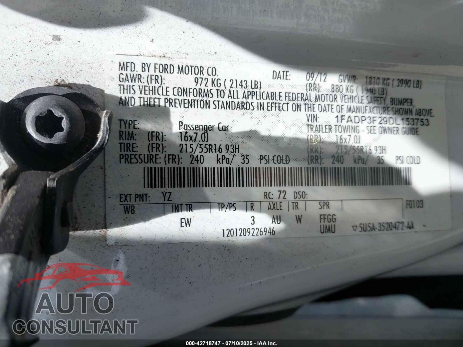 FORD FOCUS 2013 - 1FADP3F29DL153753