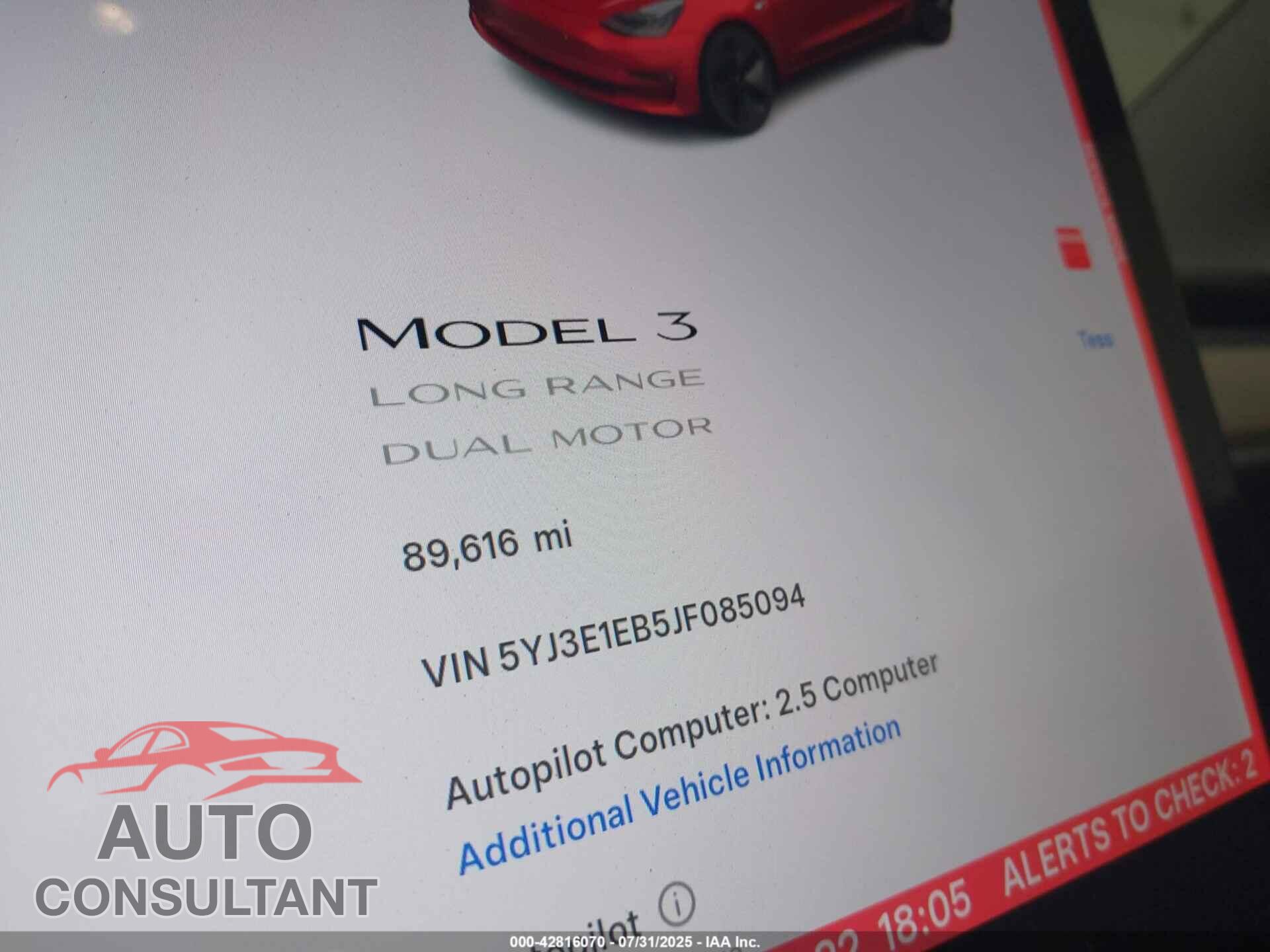 TESLA MODEL 3 2018 - 5YJ3E1EB5JF085094