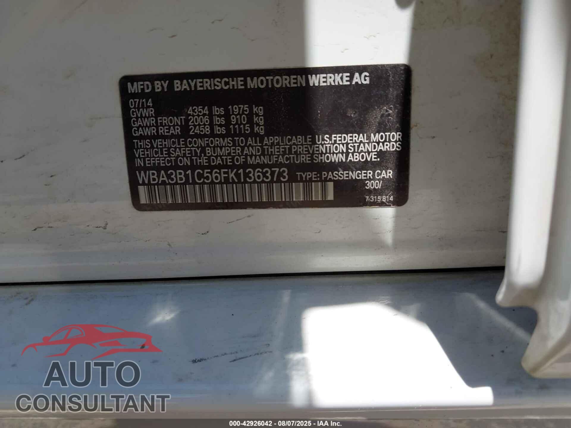 BMW 320I 2015 - WBA3B1C56FK136373