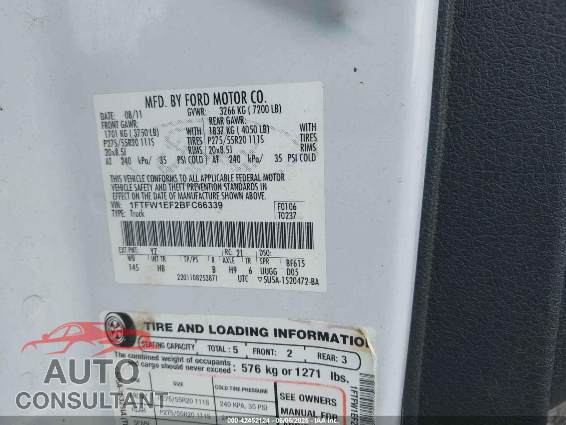 FORD F-150 2011 - 1FTFW1EF2BFC66339