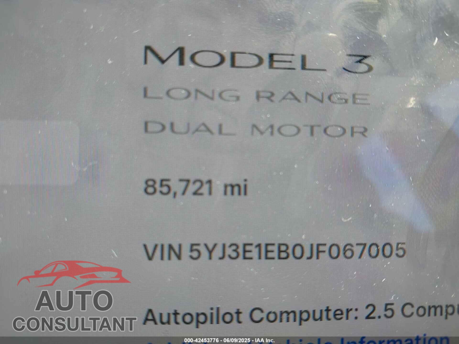 TESLA MODEL 3 2018 - 5YJ3E1EB0JF067005