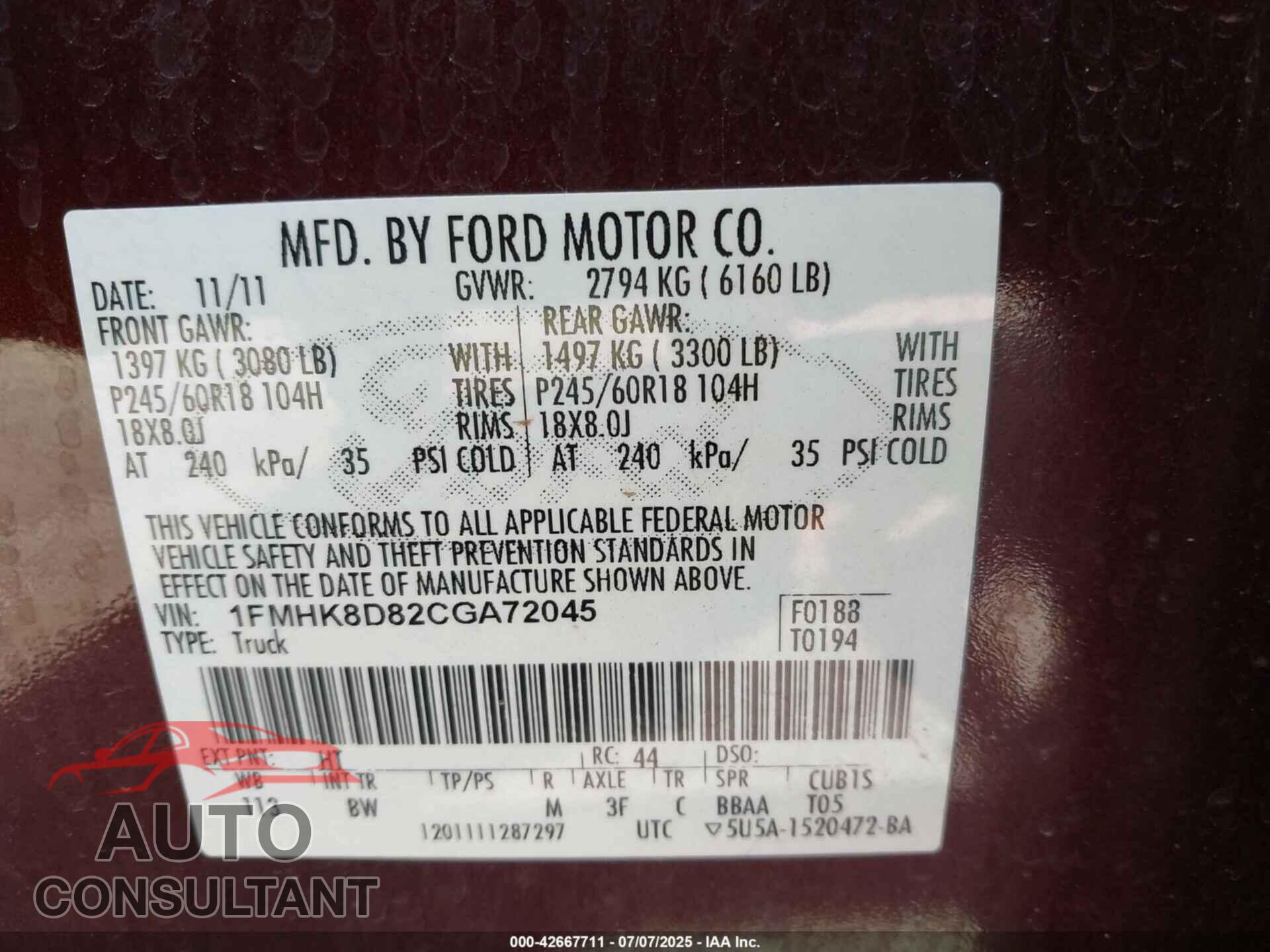 FORD EXPLORER 2012 - 1FMHK8D82CGA72045
