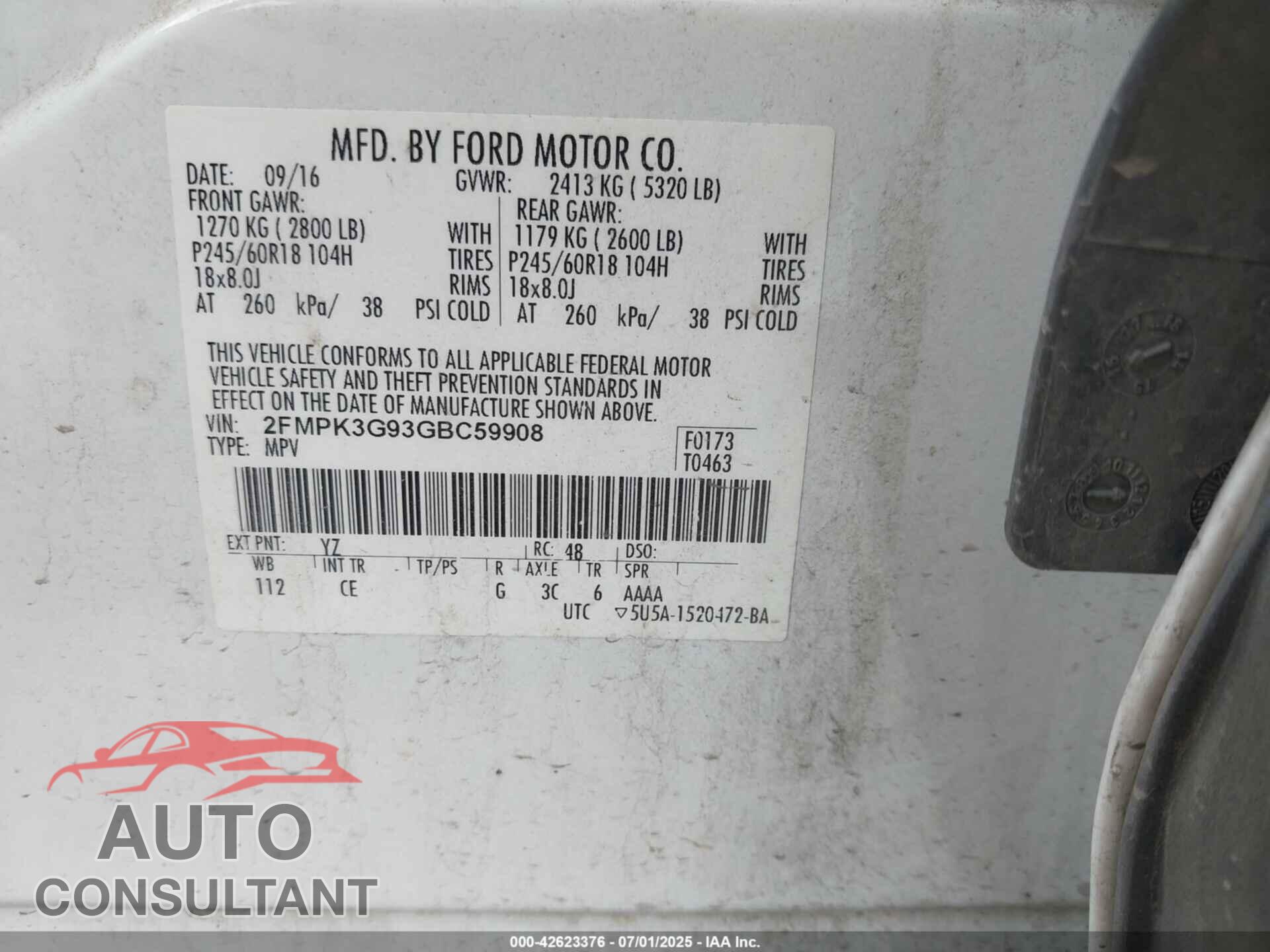 FORD EDGE 2016 - 2FMPK3G93GBC59908