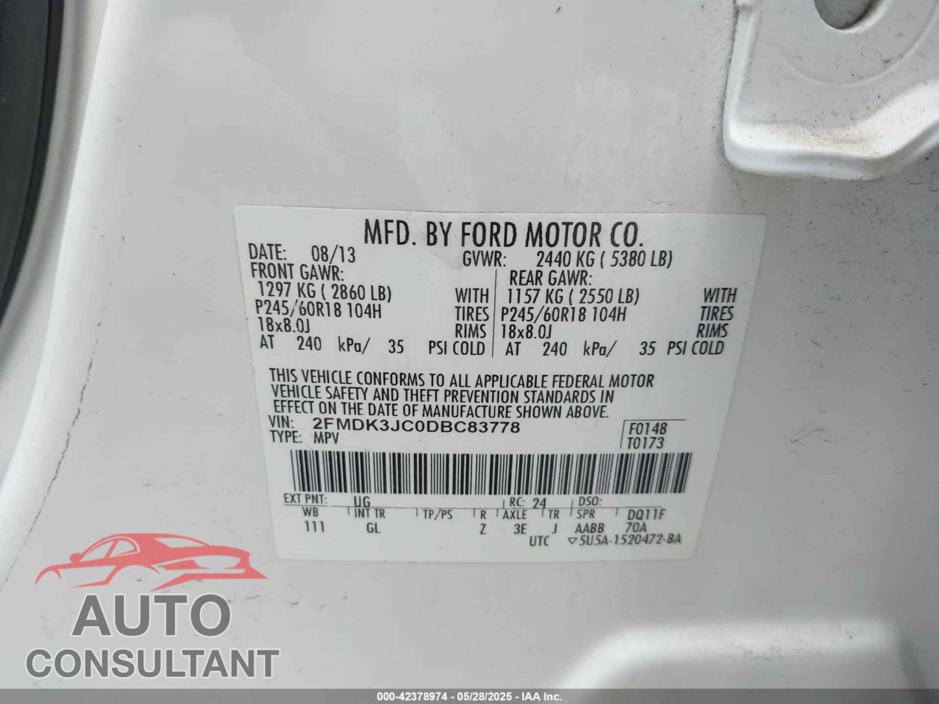 FORD EDGE 2013 - 2FMDK3JC0DBC83778