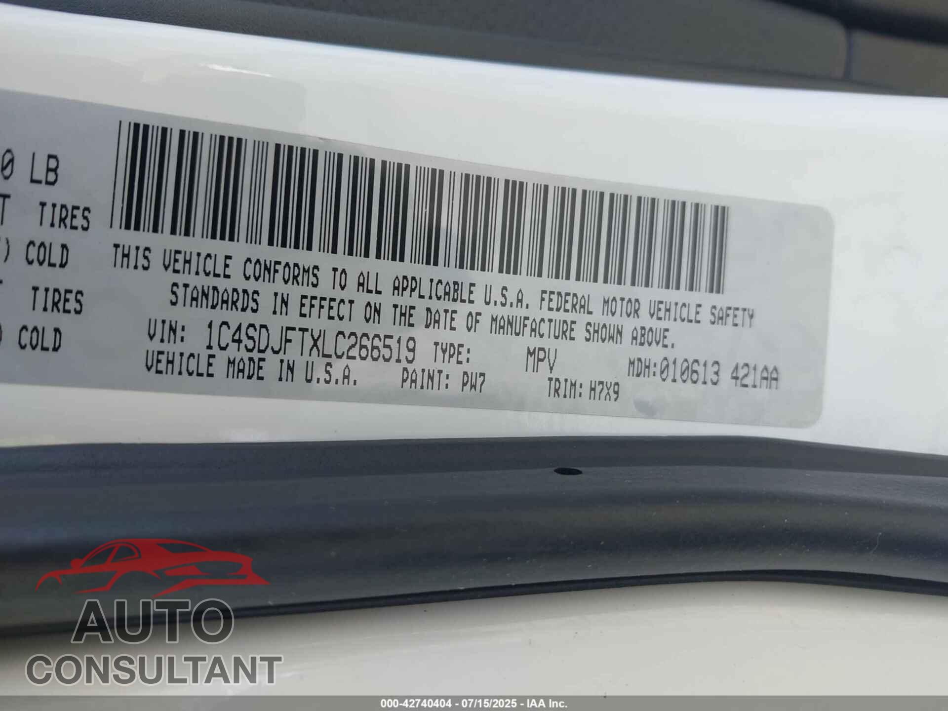 DODGE DURANGO 2020 - 1C4SDJFTXLC266519
