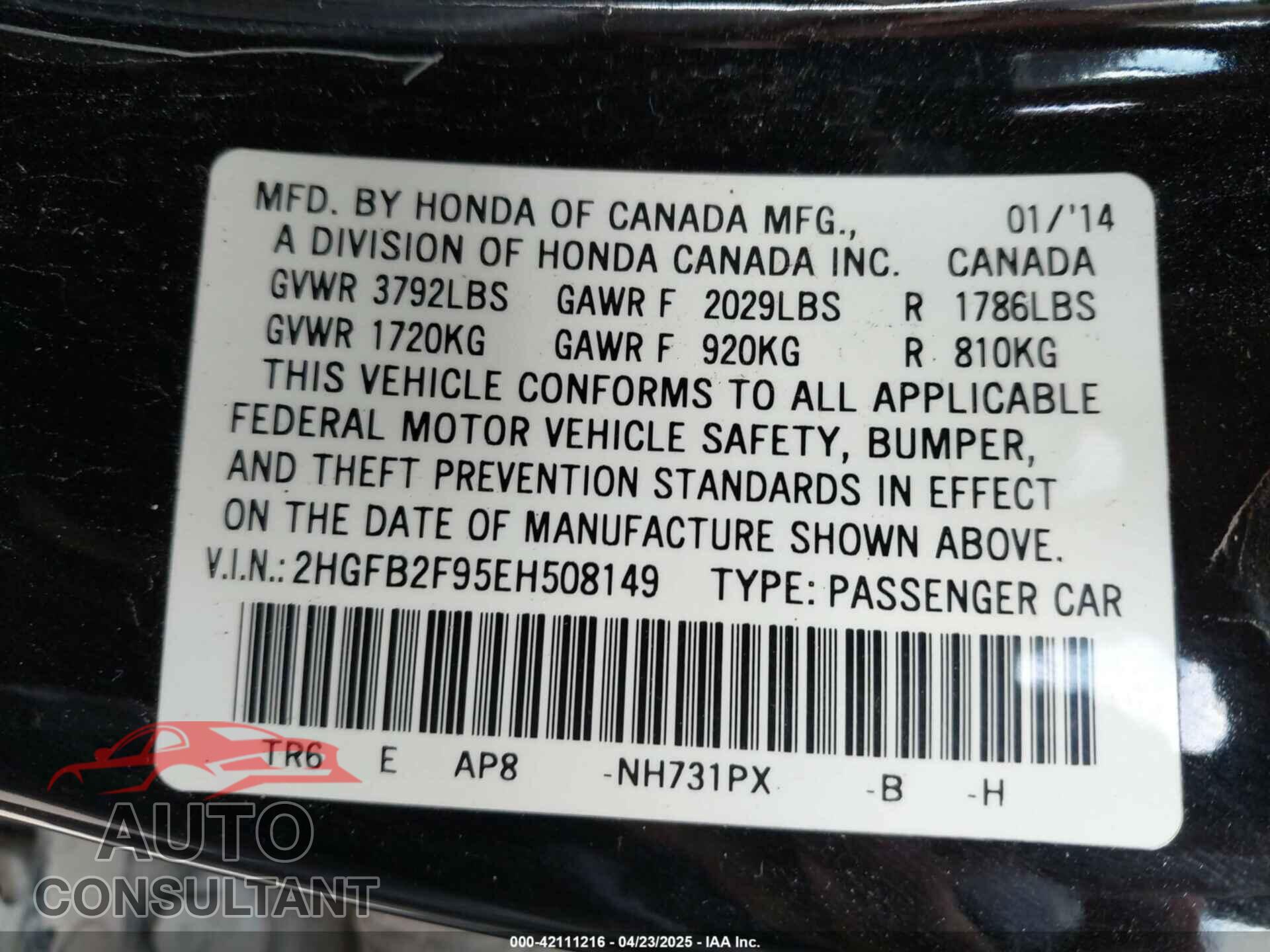 HONDA CIVIC 2014 - 2HGFB2F95EH508149