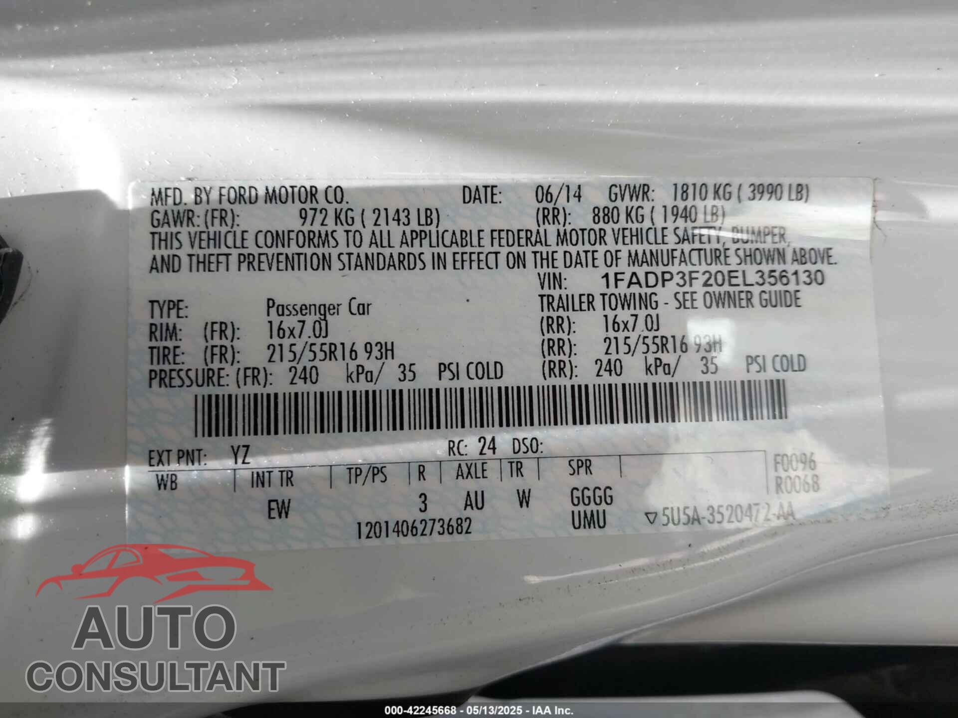 FORD FOCUS 2014 - 1FADP3F20EL356130