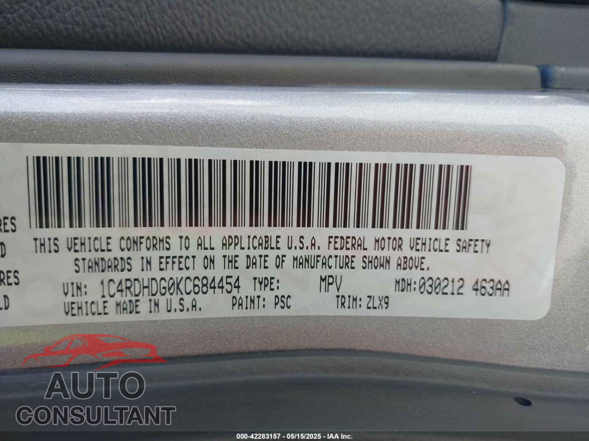 DODGE DURANGO 2019 - 1C4RDHDG0KC684454