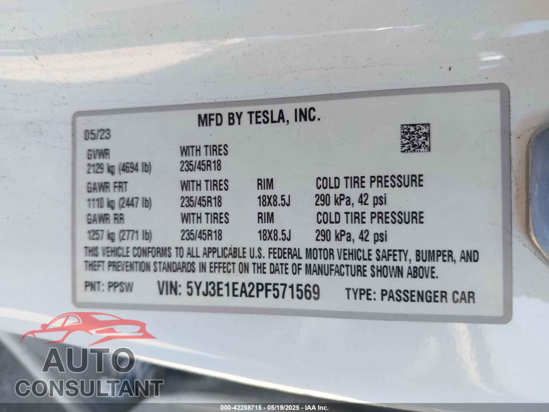 TESLA MODEL 3 2023 - 5YJ3E1EA2PF571569
