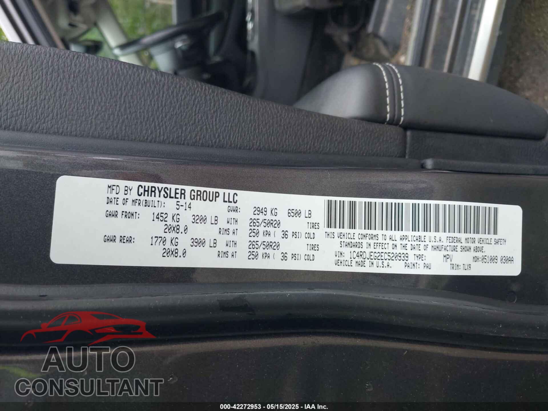 DODGE DURANGO 2014 - 1C4RDJEG2EC520939