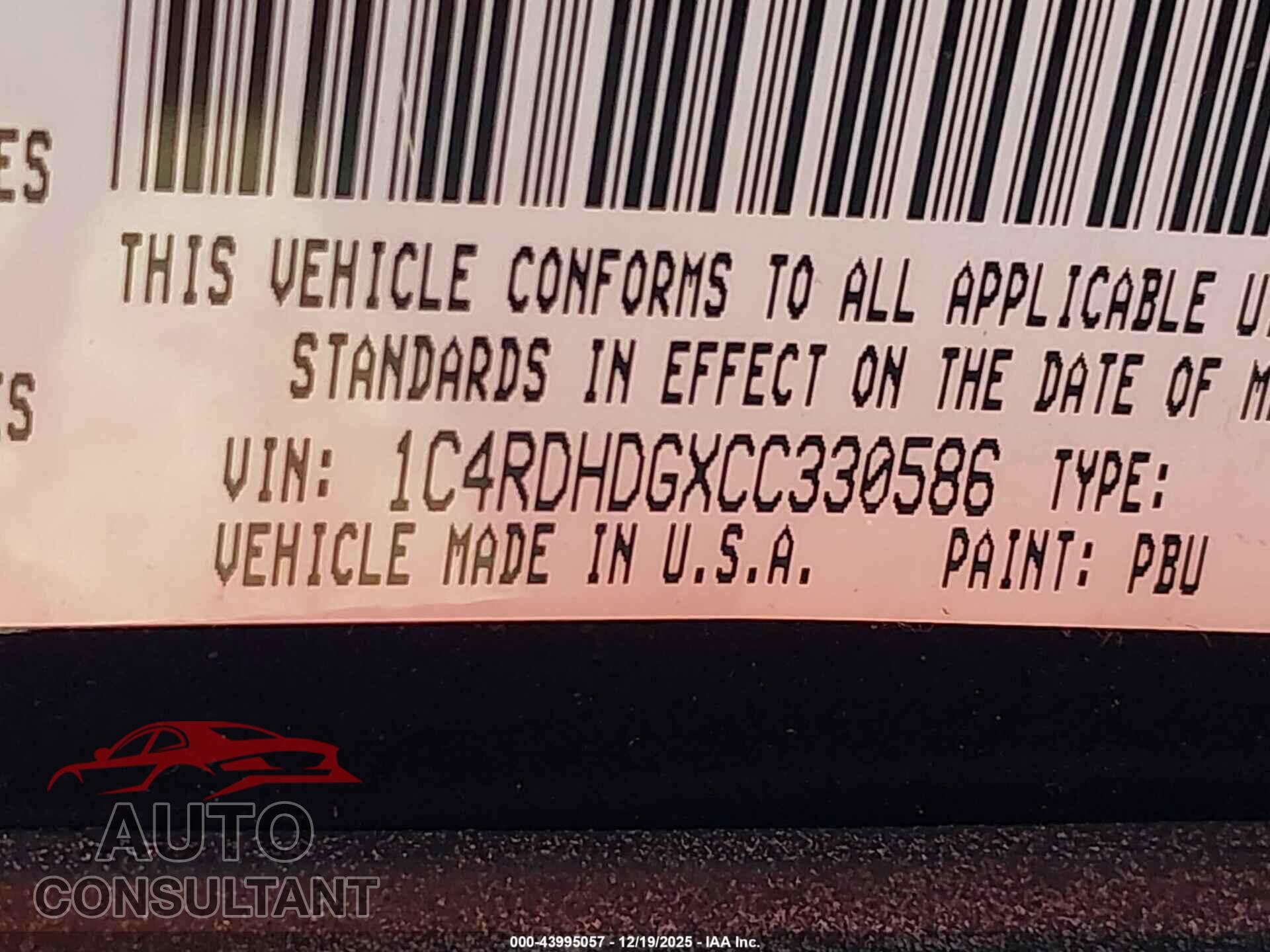 DODGE DURANGO 2012 - 1C4RDHDGXCC330586