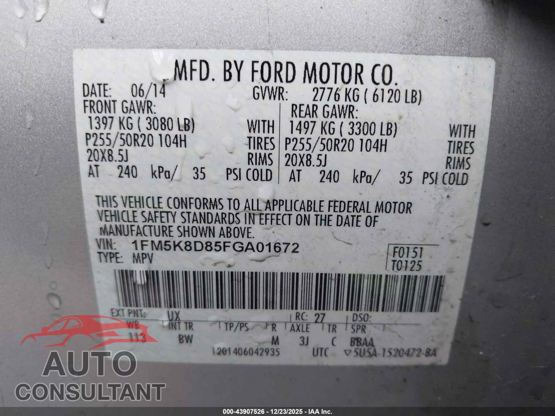 FORD EXPLORER 2015 - 1FM5K8D85FGA01672