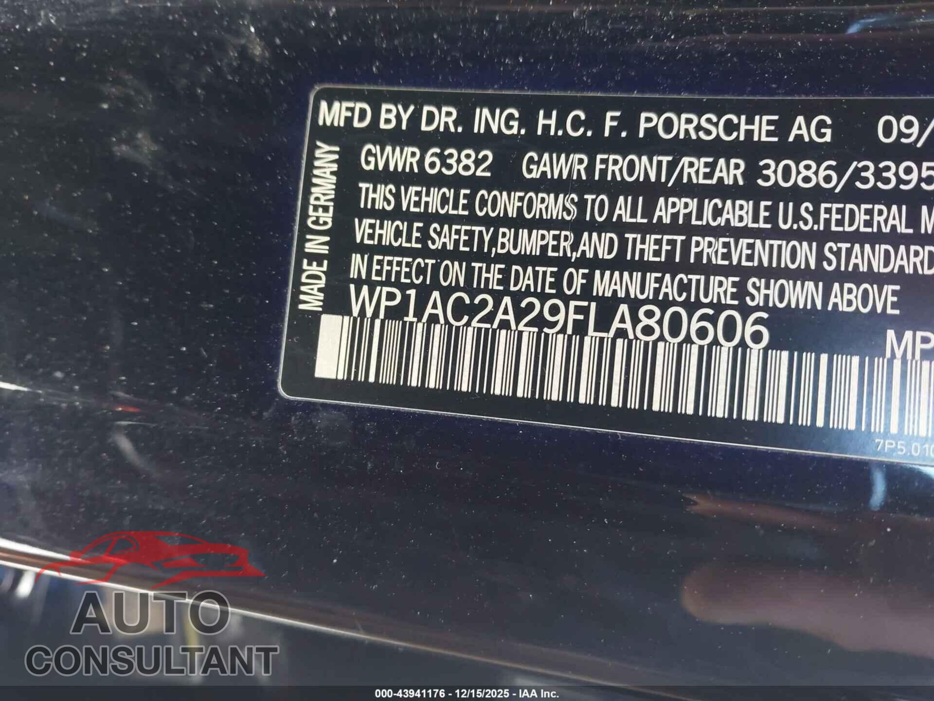 PORSCHE CAYENNE 2015 - WP1AC2A29FLA80606
