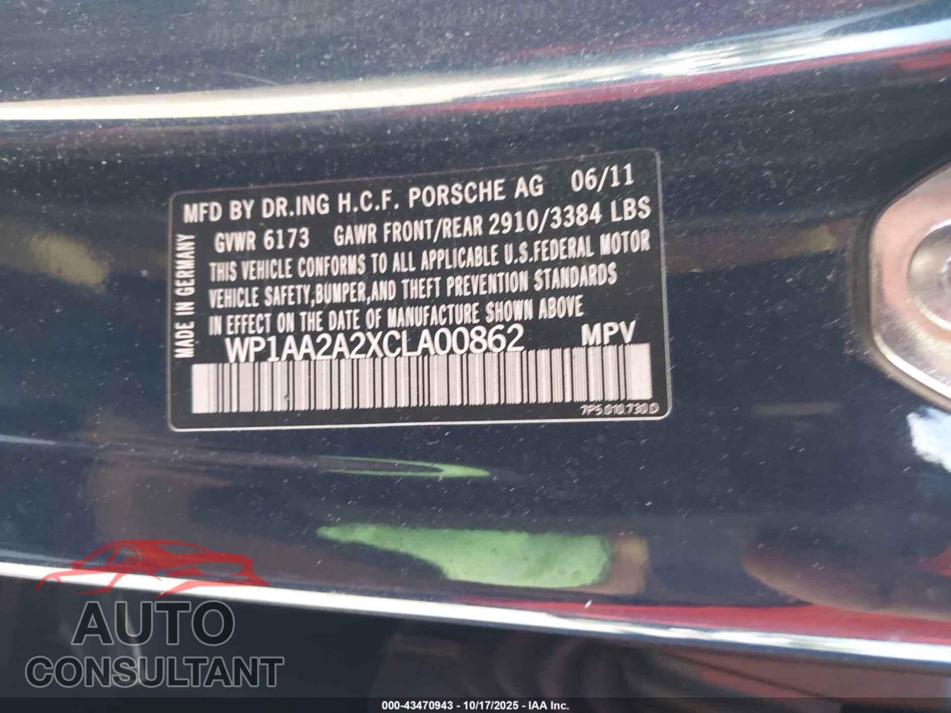 PORSCHE CAYENNE 2012 - WP1AA2A2XCLA00862