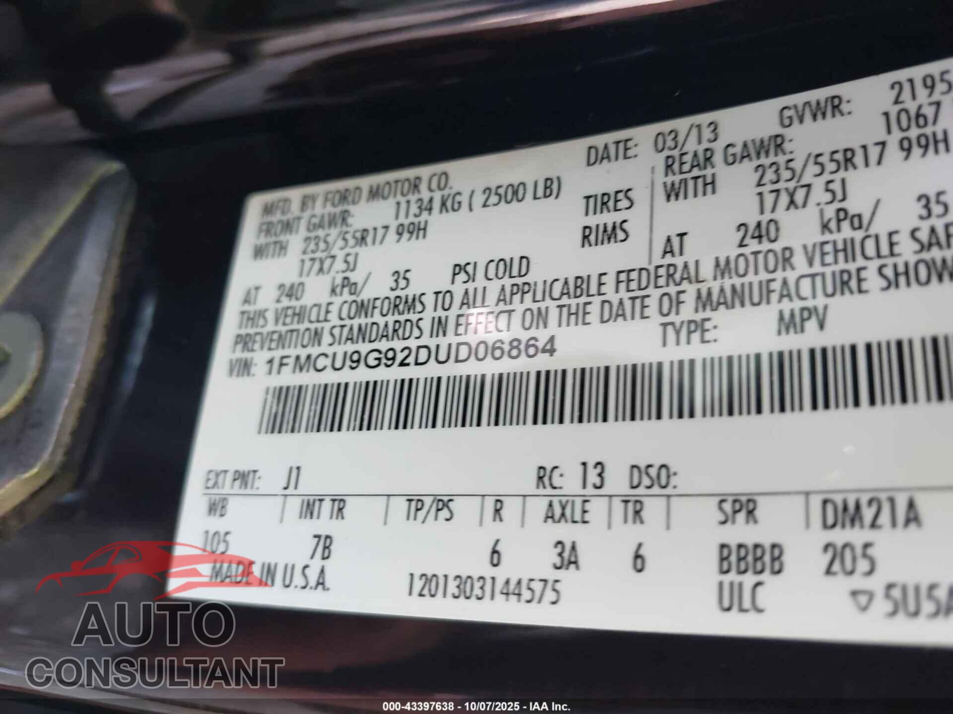 FORD ESCAPE 2013 - 1FMCU9G92DUD06864