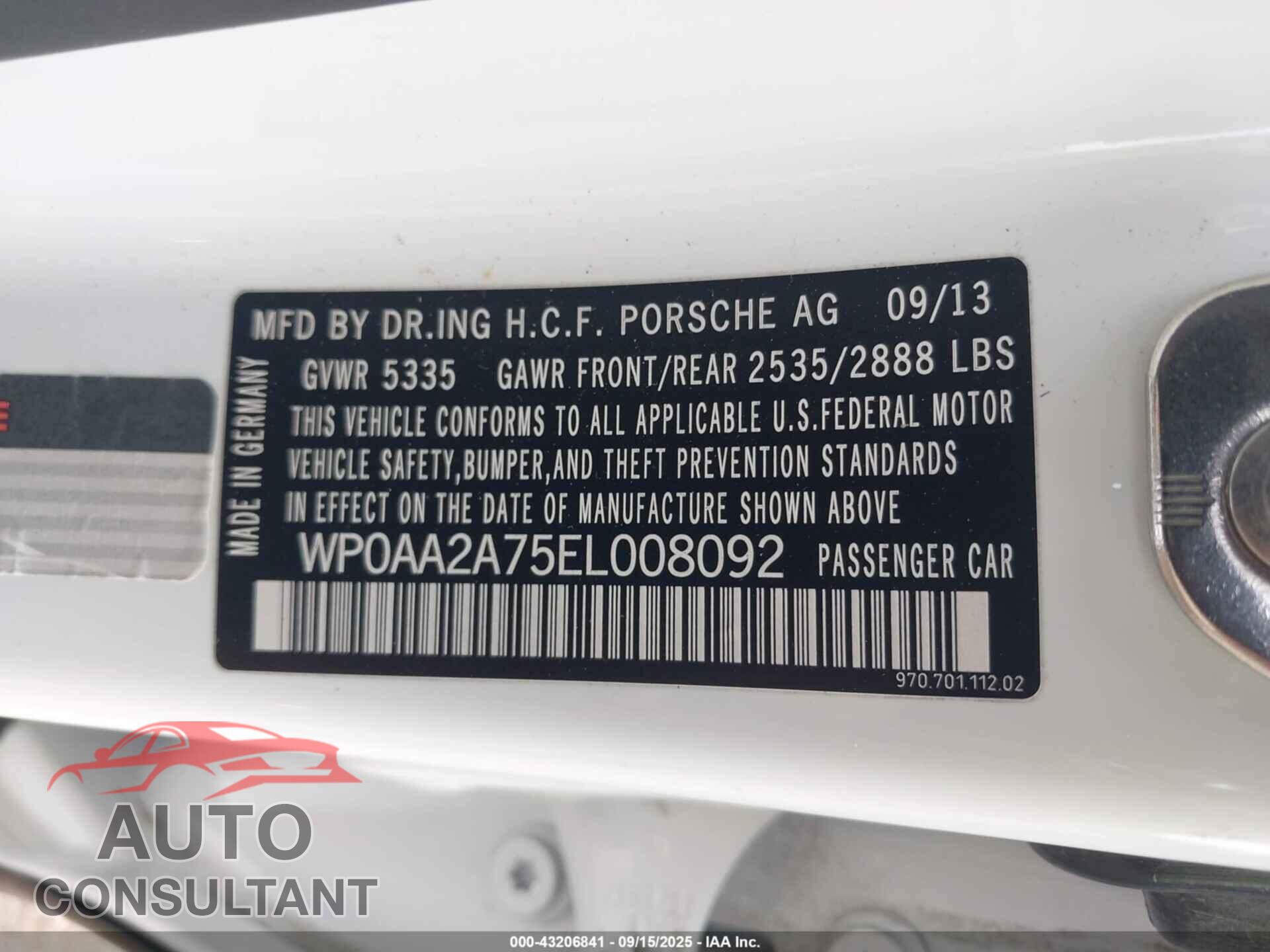 PORSCHE PANAMERA 2014 - WP0AA2A75EL008092