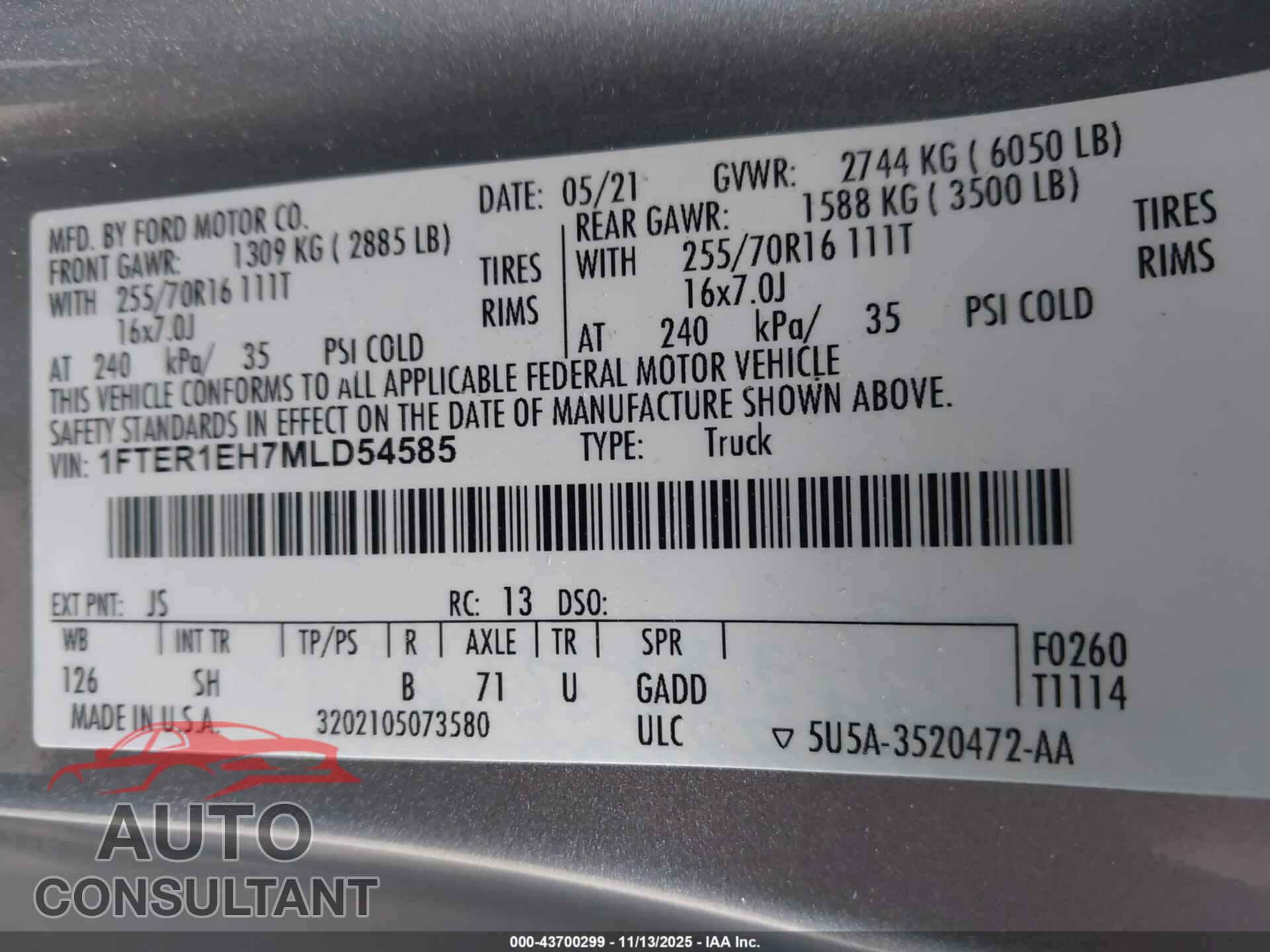 FORD RANGER 2021 - 1FTER1EH7MLD54585