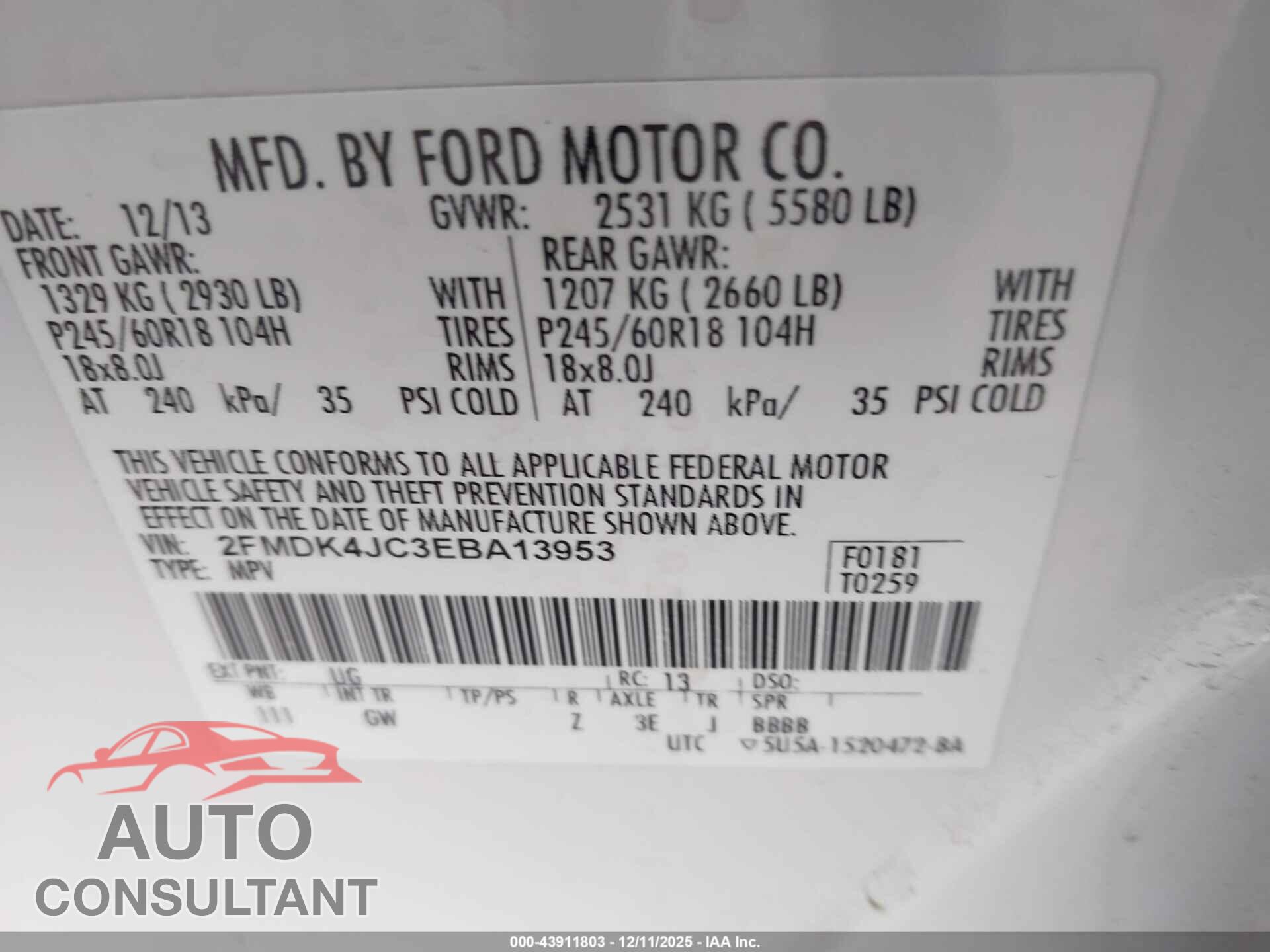 FORD EDGE 2014 - 2FMDK4JC3EBA13953