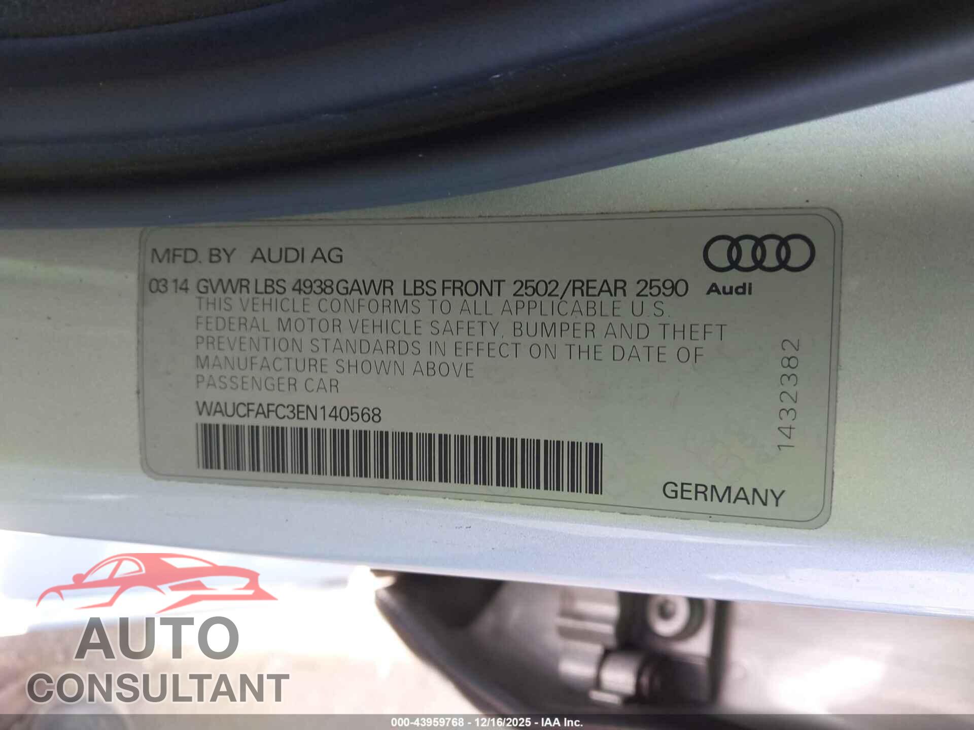 AUDI A6 2014 - WAUCFAFC3EN140568