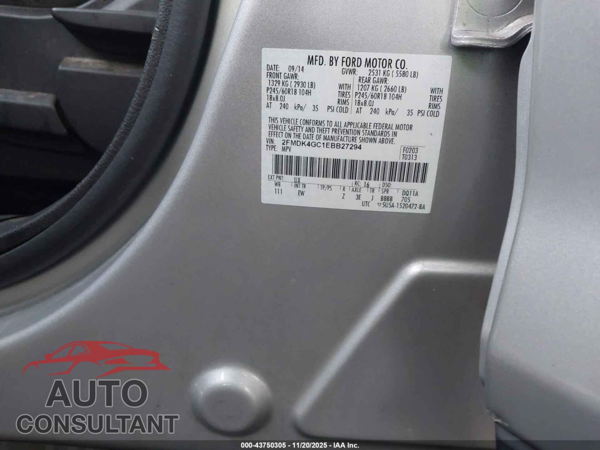 FORD EDGE 2014 - 2FMDK4GC1EBB27294