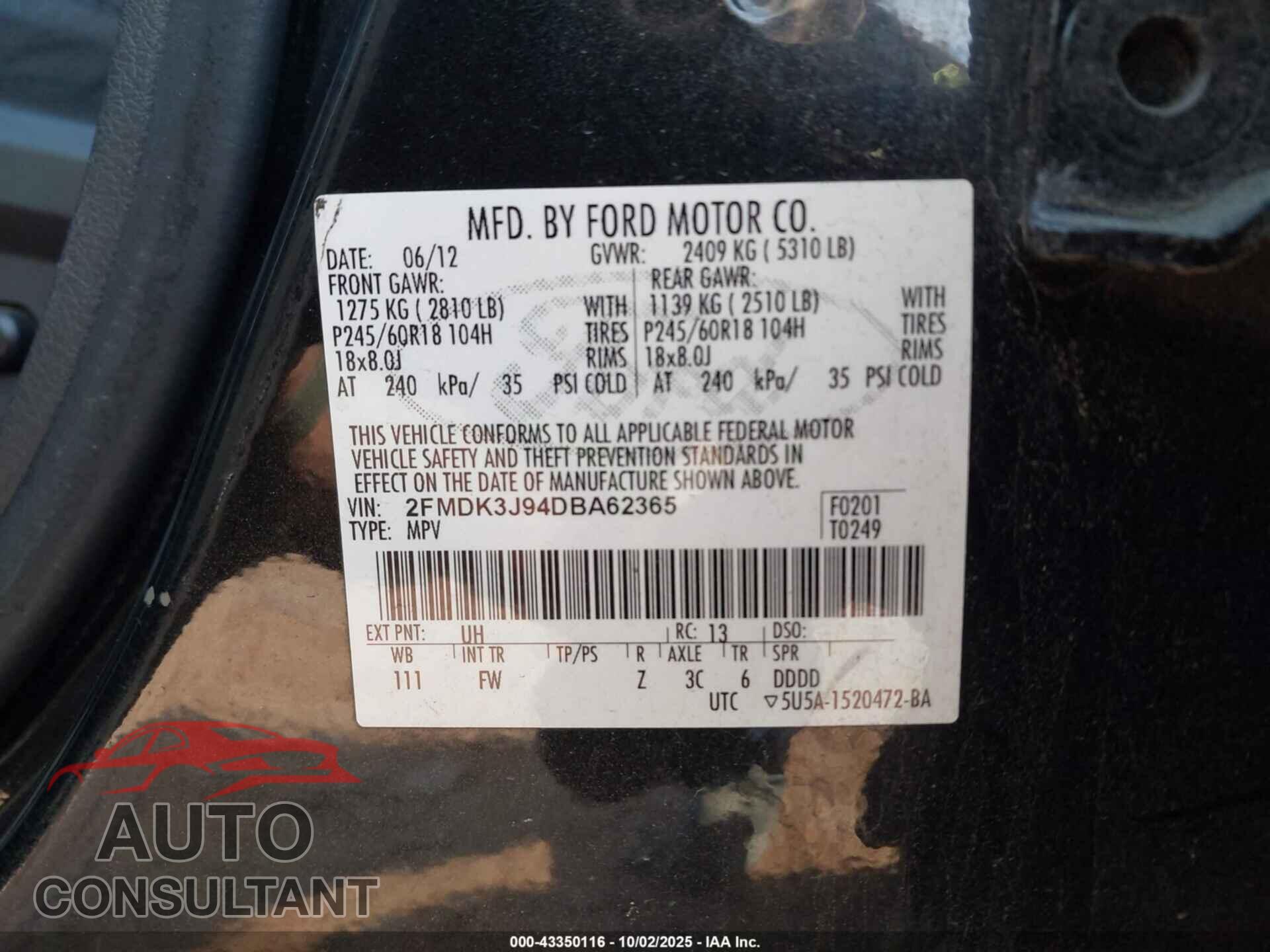 FORD EDGE 2013 - 2FMDK3J94DBA62365