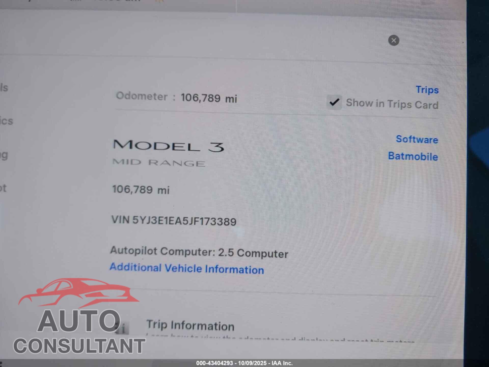 TESLA MODEL 3 2018 - 5YJ3E1EA5JF173389