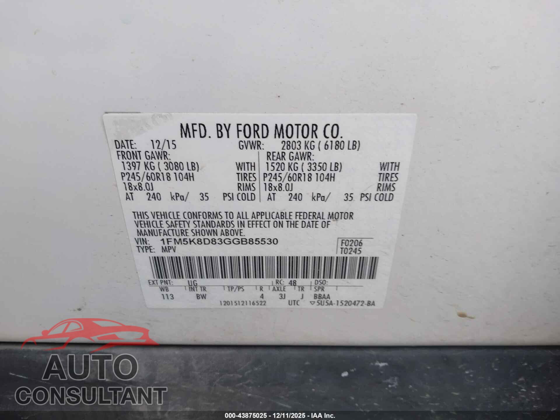 FORD EXPLORER 2016 - 1FM5K8D83GGB85530