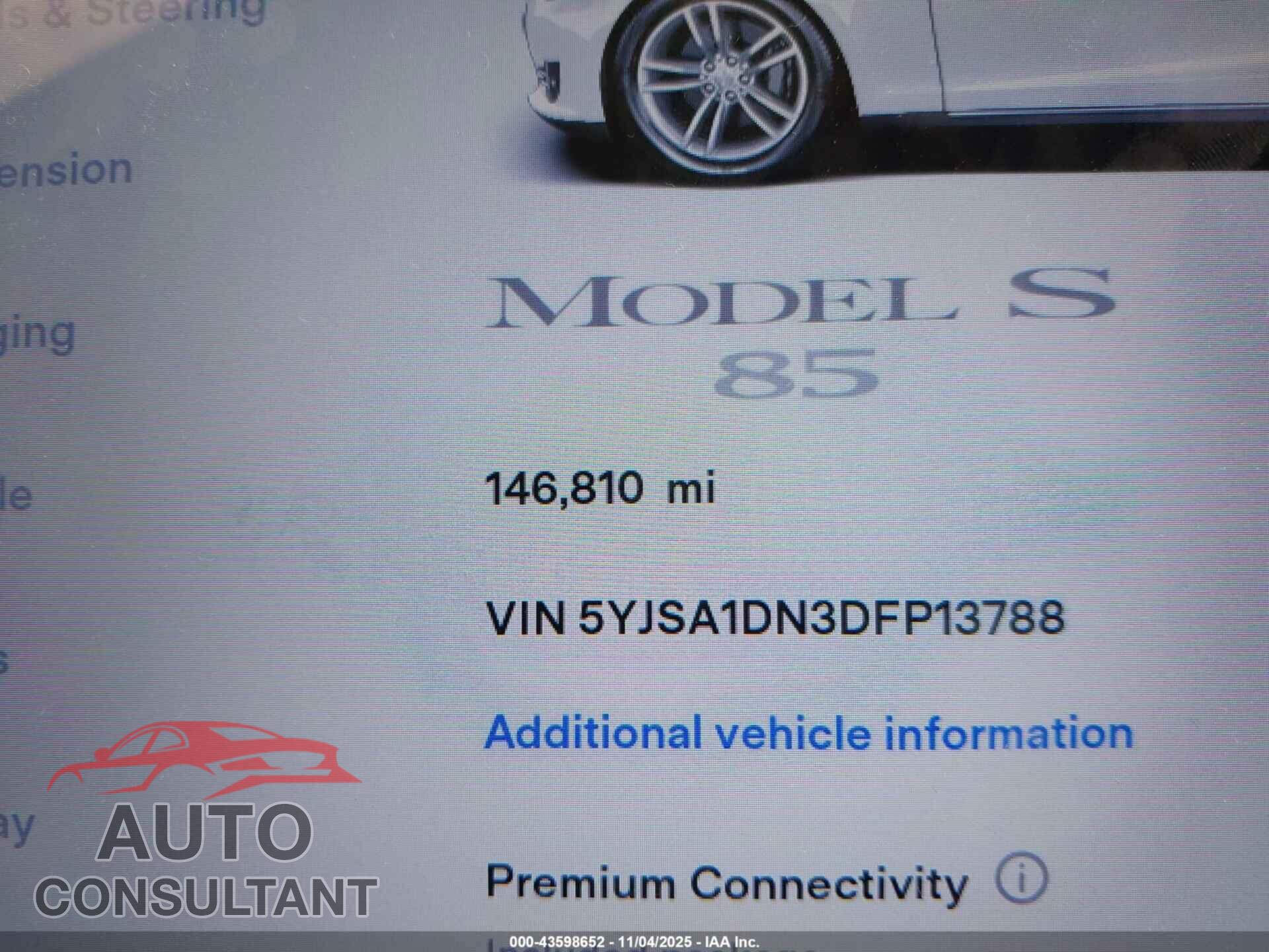 TESLA MODEL S 2013 - 5YJSA1DN3DFP13788