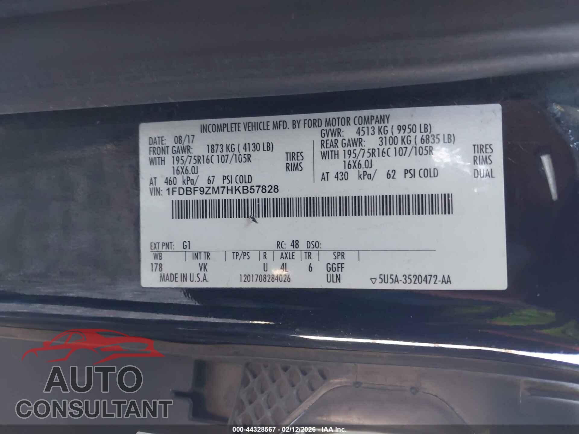 FORD TRANSIT-350 CAB 2017 - 1FDBF9ZM7HKB57828