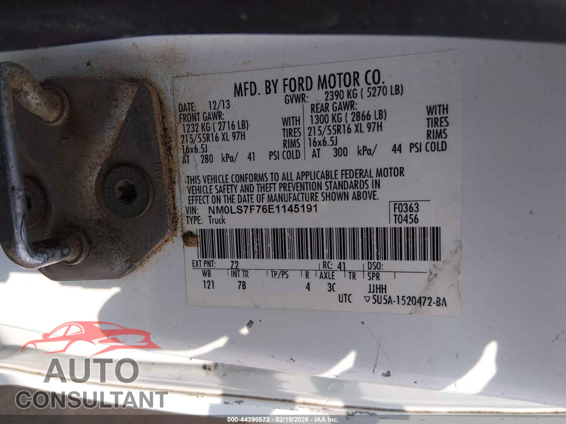 FORD TRANSIT CONNECT 2014 - NM0LS7F76E1145191